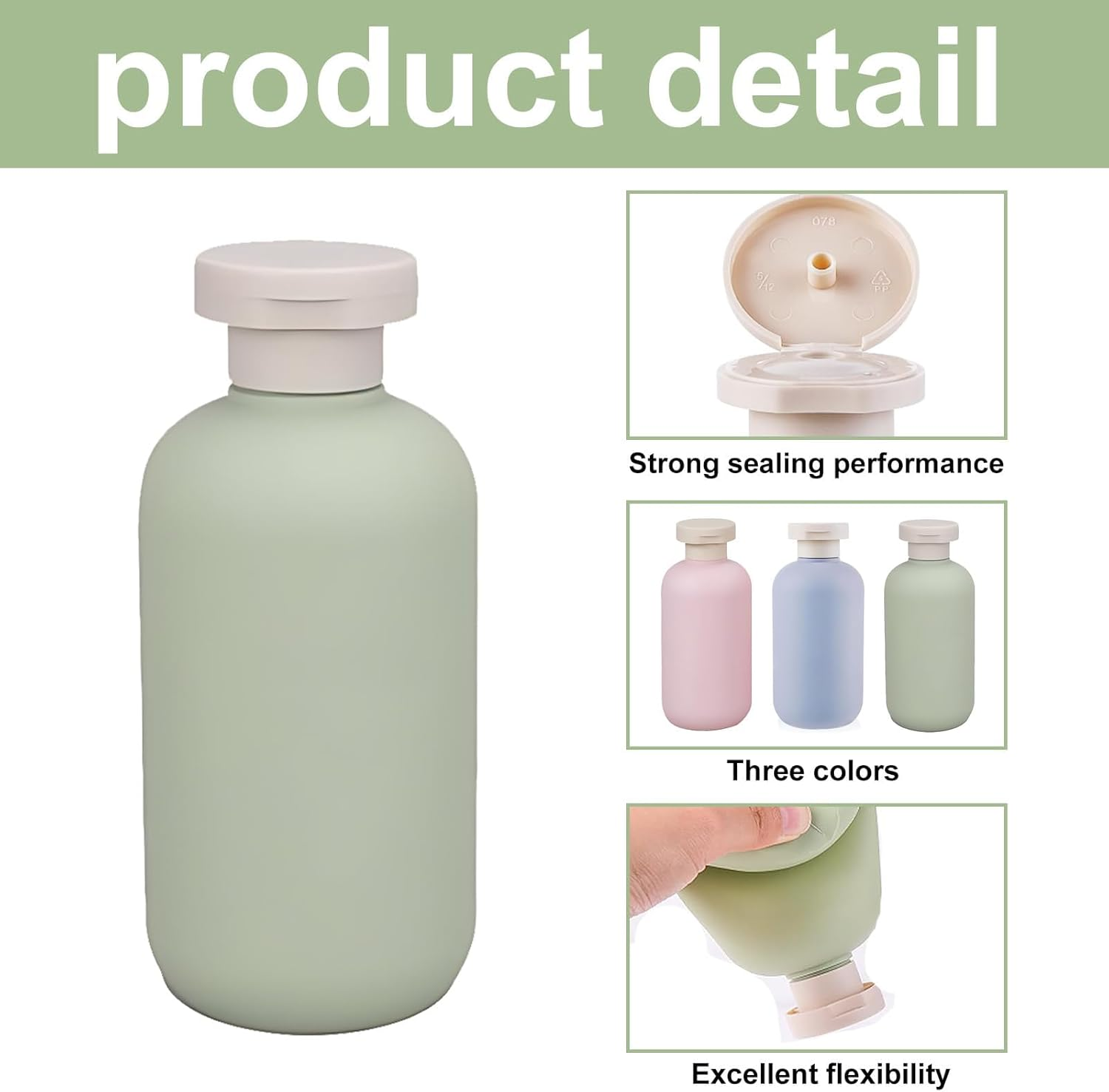 3 Pcs 200Ml Plastic Bottles, Travel Bottles, Travel Bottles for Toiletries, with Bag, Refillable Travel Container, with Flip Cover, Suitable for Hair Conditioner, Lotion image number 6