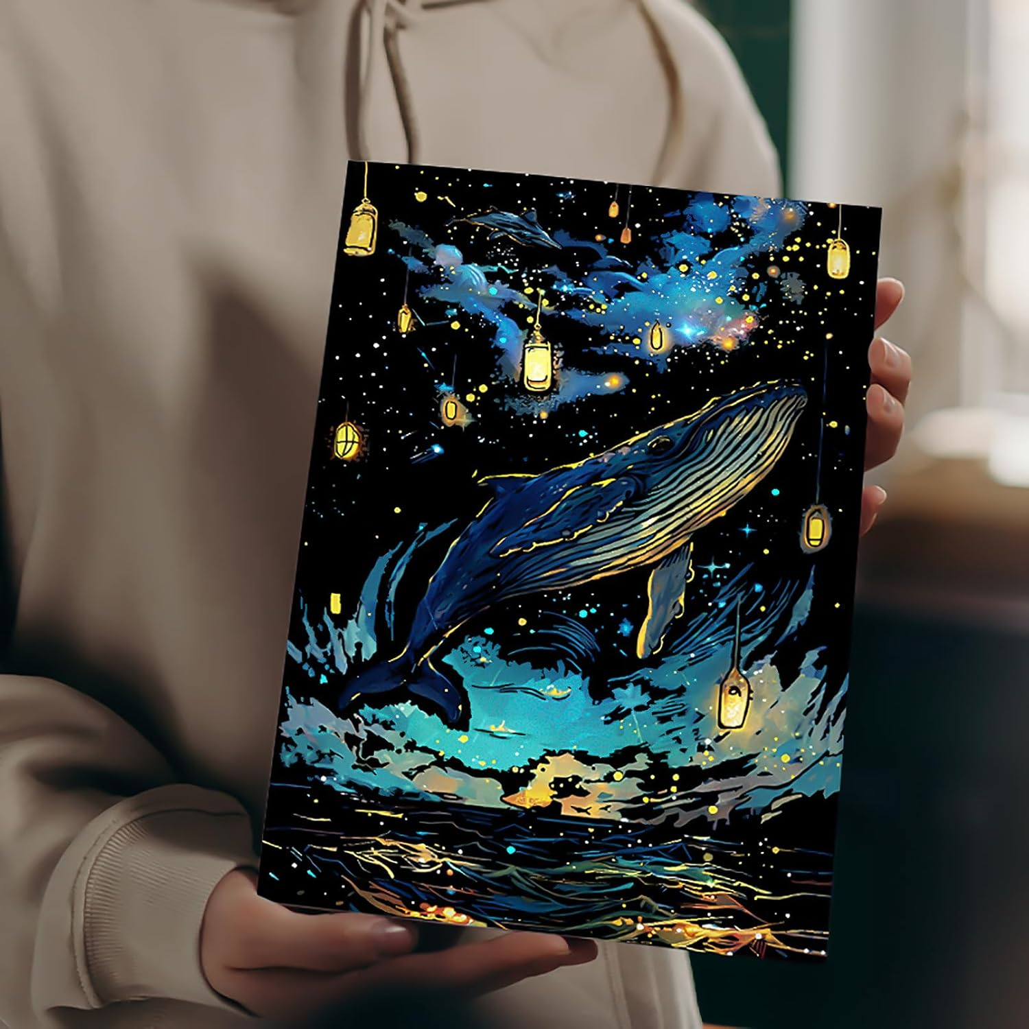 Glow in the Dark Scratch Art Rainbow Painting Paper 8 Sheet with Pen / Cleaning Brush, Engraving Landscape Scratchboard(A4) for Kids Teens & Adults, Fun Sketch Card Creative Craft Toy (Animal) image number 2