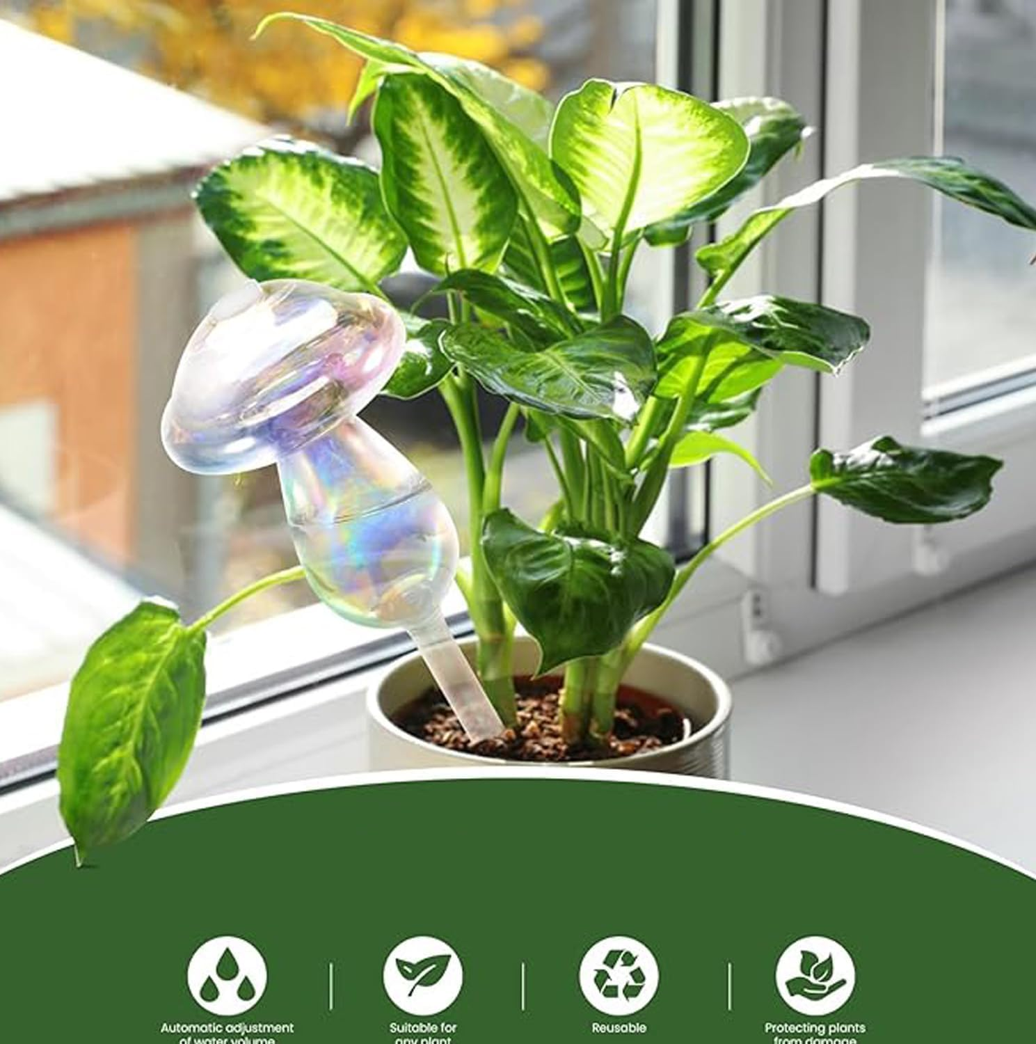 Plant Watering Globes-4Pcs Self Watering Planter Insert,Self-Watering Garden Devices，Slow Release Self Watering Planter Insert (Mushroom) image number 5