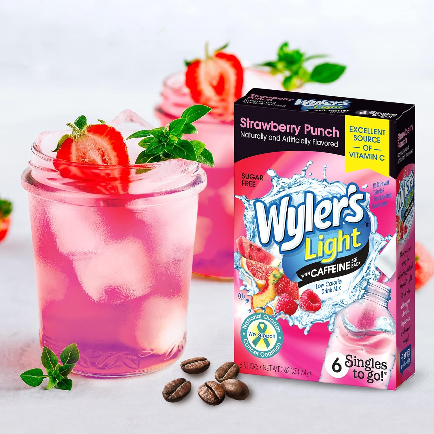 Wyler'S Light Singles to Go Caffeinated Drink Mix - Strawberry Punch Powder Sticks (12 Boxes with 6 Packets Each - 72 Total Servings) image number 3