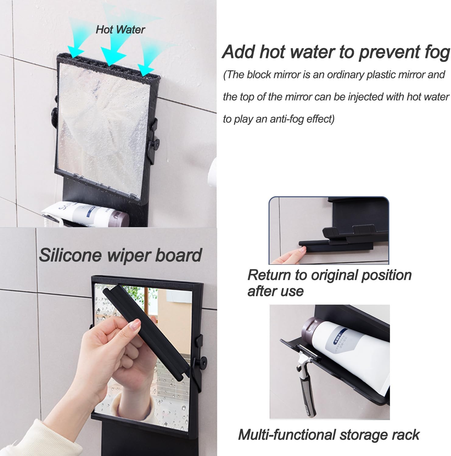 Water-Resistant Shower Fogless Mirror for Men - Double-Sided Magnification, Suction Cup Installation, Bathroom and Vanity Essential, Plastic, No-Drill Solution image number 3