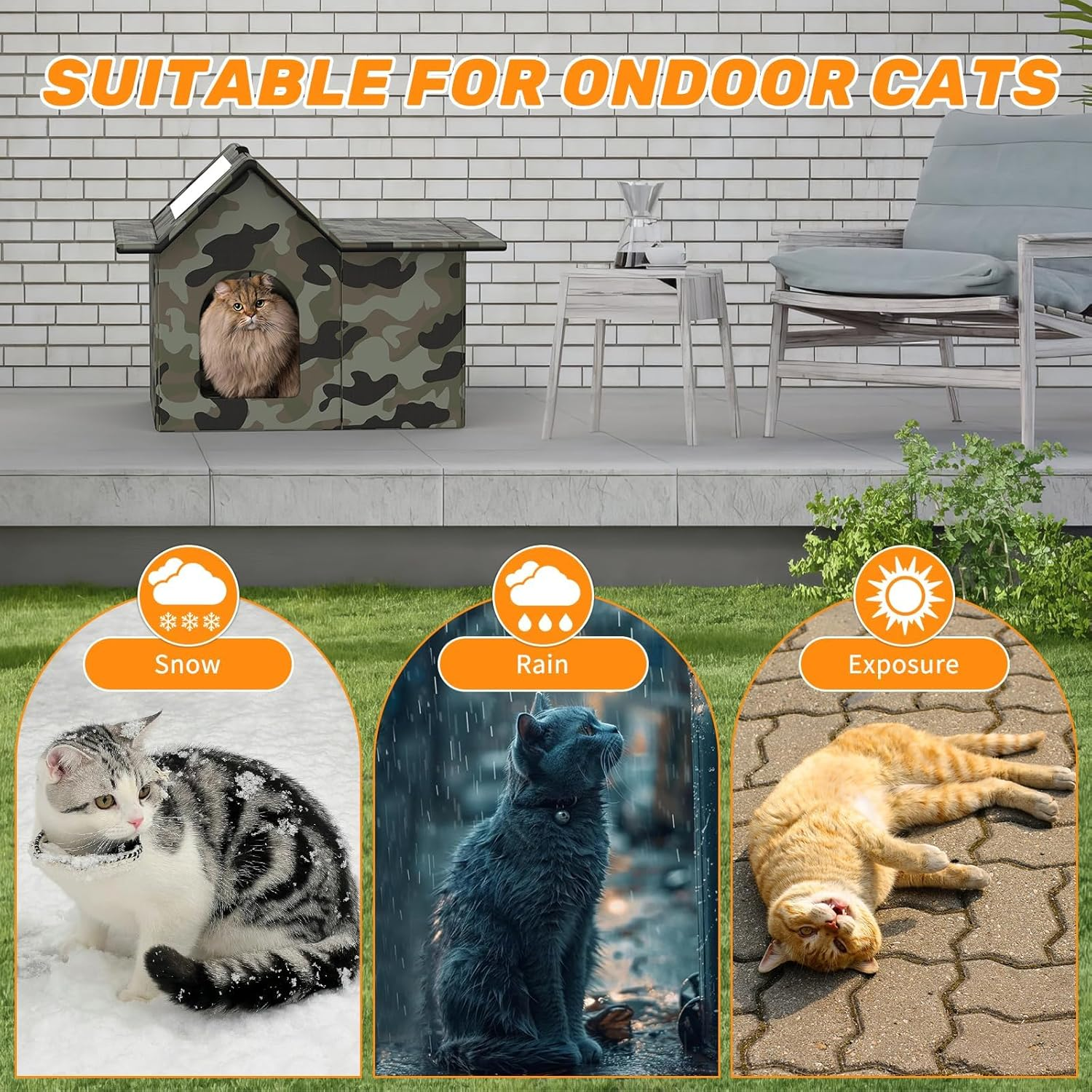 Outdoor Cat House Waterproof, Insulated Cat Houses for Outdoors, Large Feral Cat House for Seasons, Collapsible Outdoor Cats Shelter with Door and Soft Mat, Collapsible Feral Easy to Assemble (Green) image number 6