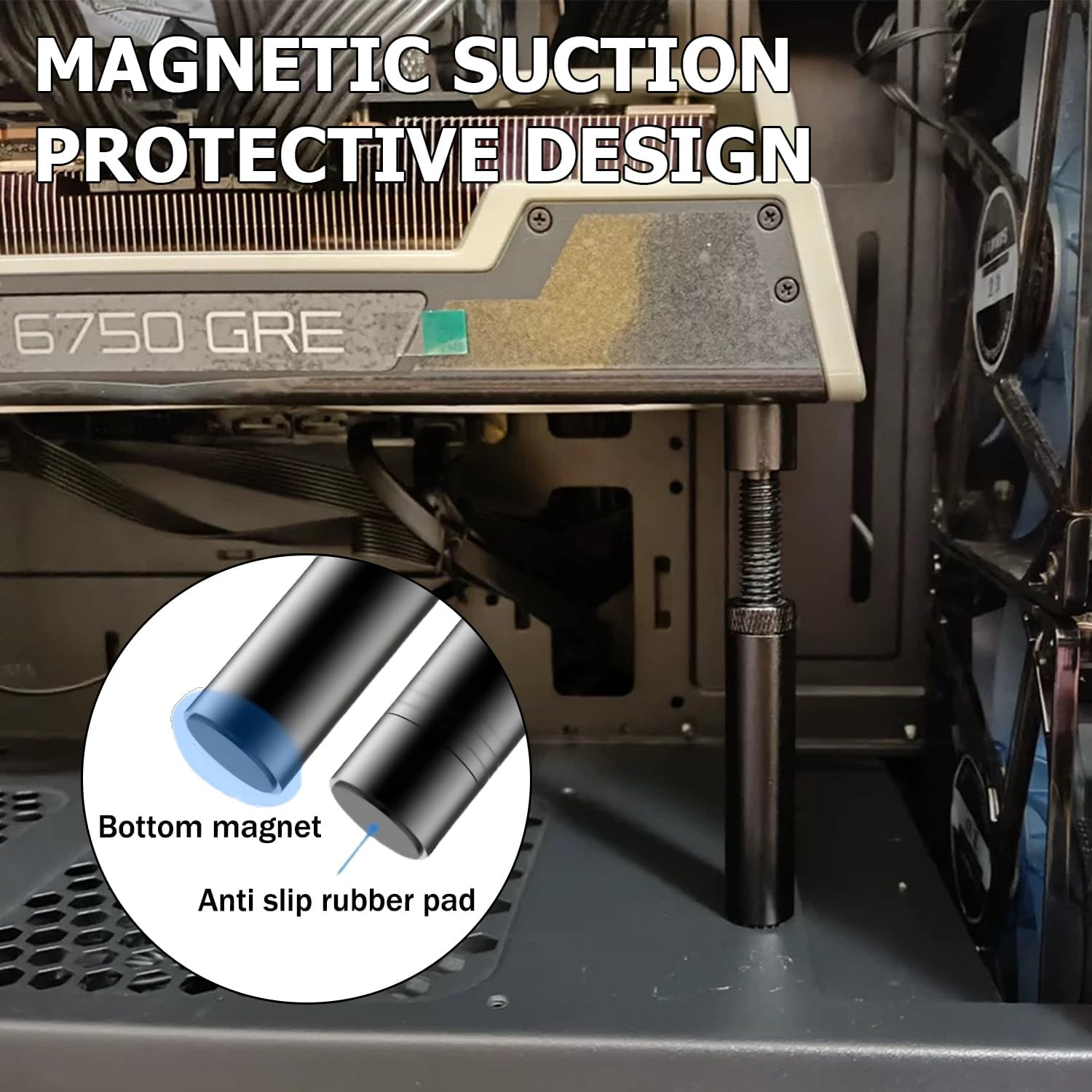 Durable All-Aluminum GPU Support Bracket, Adjustable Graphics Card Holder with Hidden Magnet Base, Prevents Video Card Sag for Long Power Supply Bays, Tool-Free Fixing Module (Large) image number 3