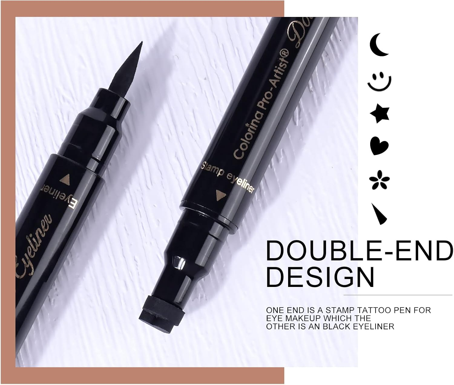 Ownest 6 Pcs Waterproof Smudge-Proof Eyeliner Stamp Pen Set - Eyeliner Tattoo Tool with Smiley, Triangle, Heart, Star, Moon, Flower image number 4