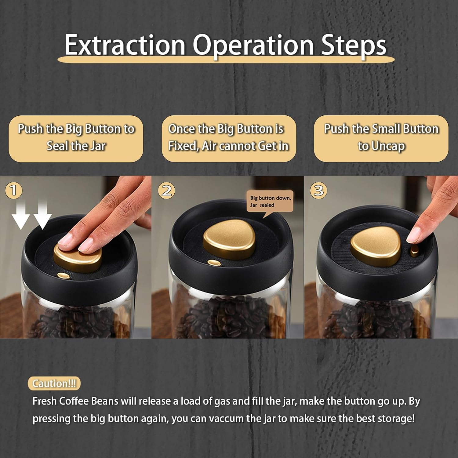 LOEZ Coffee Bean Storage Container Airtight, Lid Sealed with Press-Down Vacuum, Borosilicate Glass Coffee Canister, Food Storage, Coffee Bar for Ground Coffee, Tea, Beans, Spices (Transparent 60.9Oz)