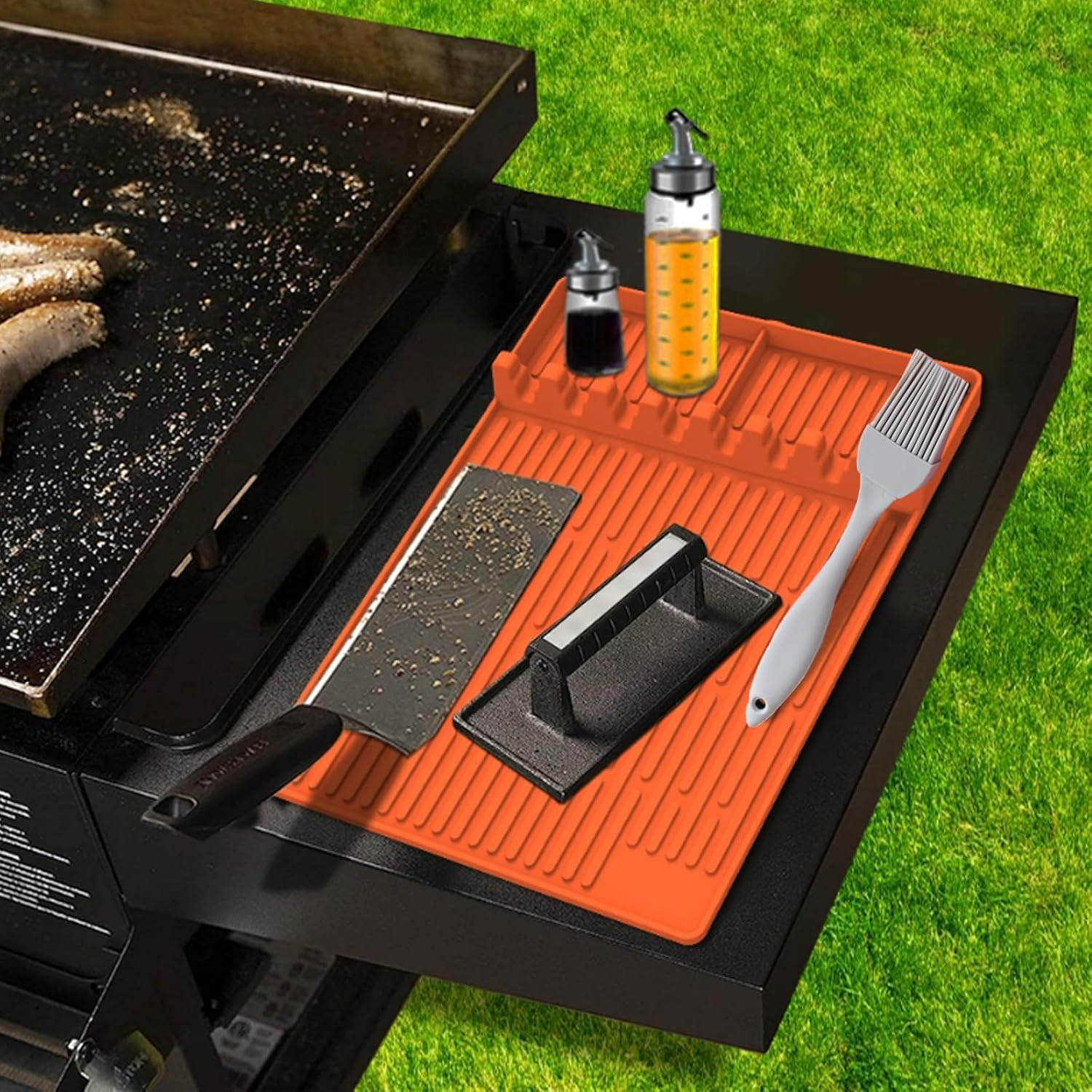 Grill Silicone Mat for Blackstone - Side Shelf BBQ Accessories - Dish Dry Mat for Countertops - Spatula Drip Pad - Orange BBQ Mat for Griddle Accessories image number 3