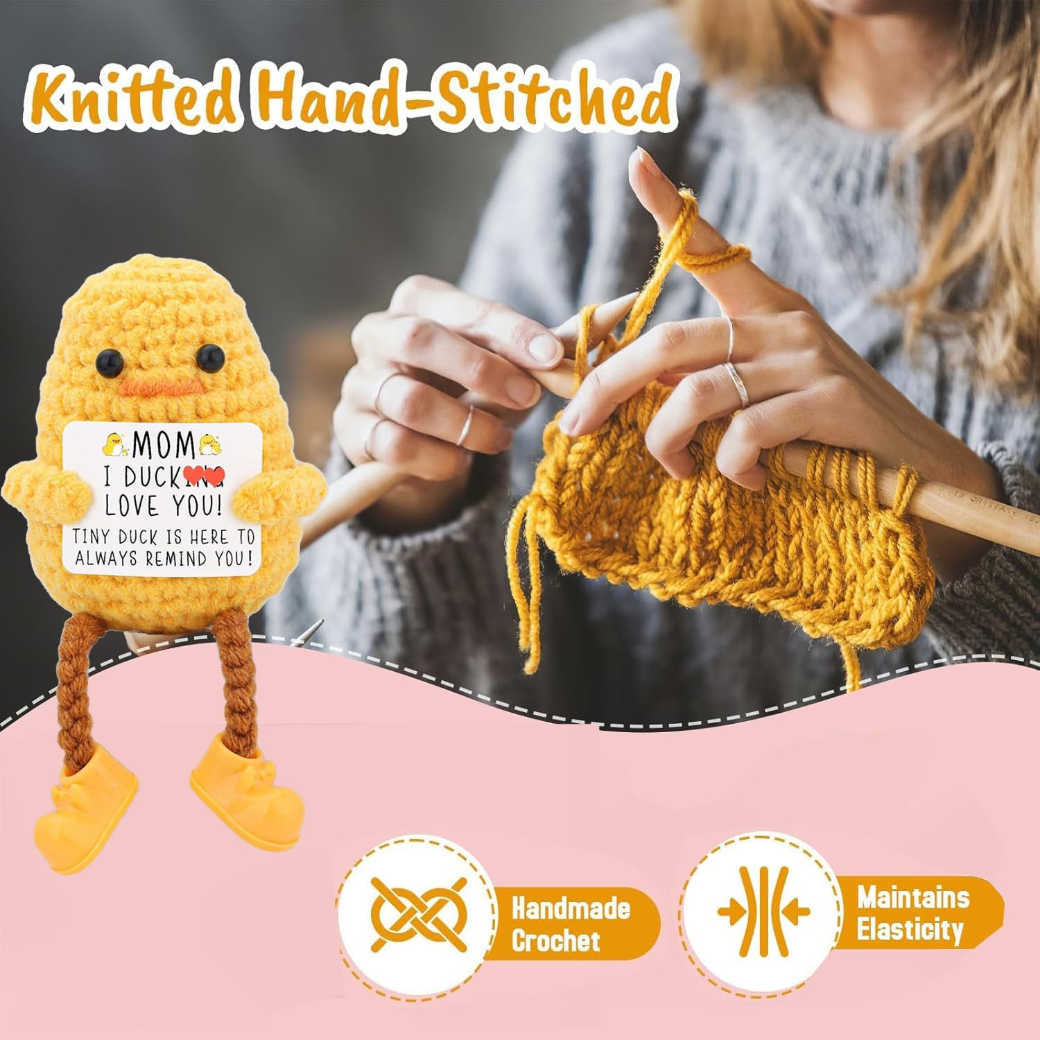 Long Legged Cute Support Duck Gifts &ndash; Handmade Crochet Knitted Positive Funny Doll Mom Birthday Mothers Day Christmas, I Duck Love You Mom, Perfect for Home Room Desk Decoration image number 1