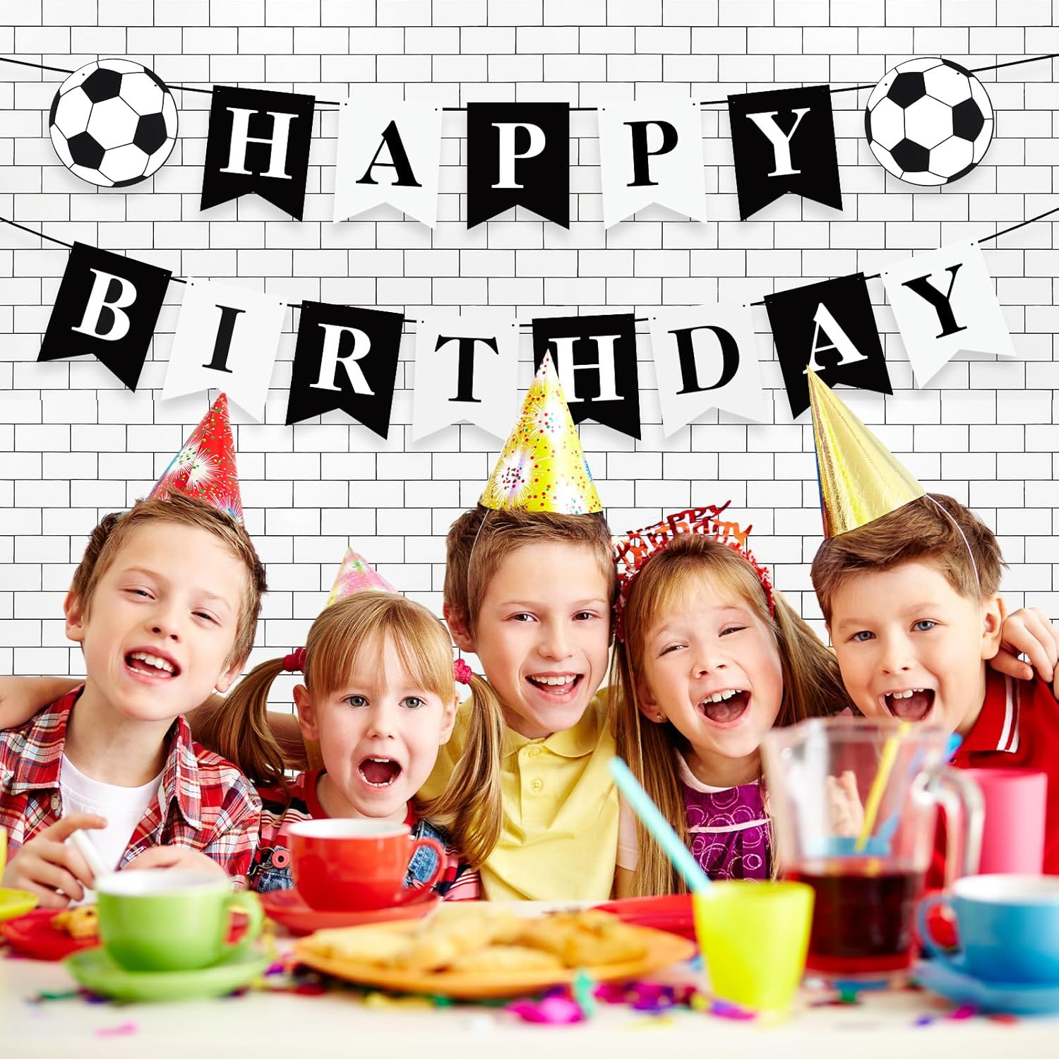Birthday Football Banner Happy Birthday Football Theme Banner Party Decorations Football Banner Football Banner White Black for Boys Girls Football Fans Birthday Party image number 3