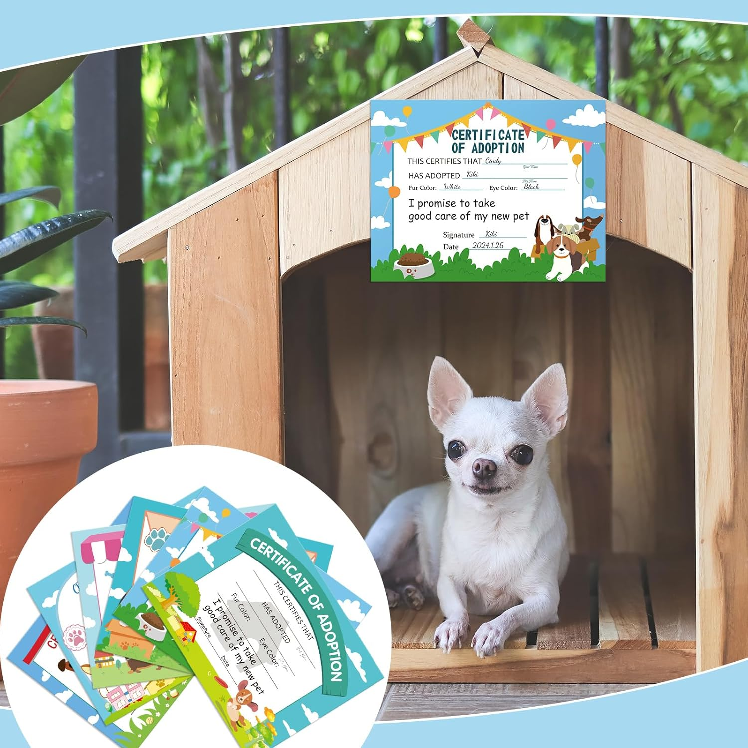 Dunzoom 24 Pcs Dog Adoption Certificates Adopt Puppy Certificate for Puppy Parties & Pet Adoption Centers 11 X 8.5 Inches image number 3