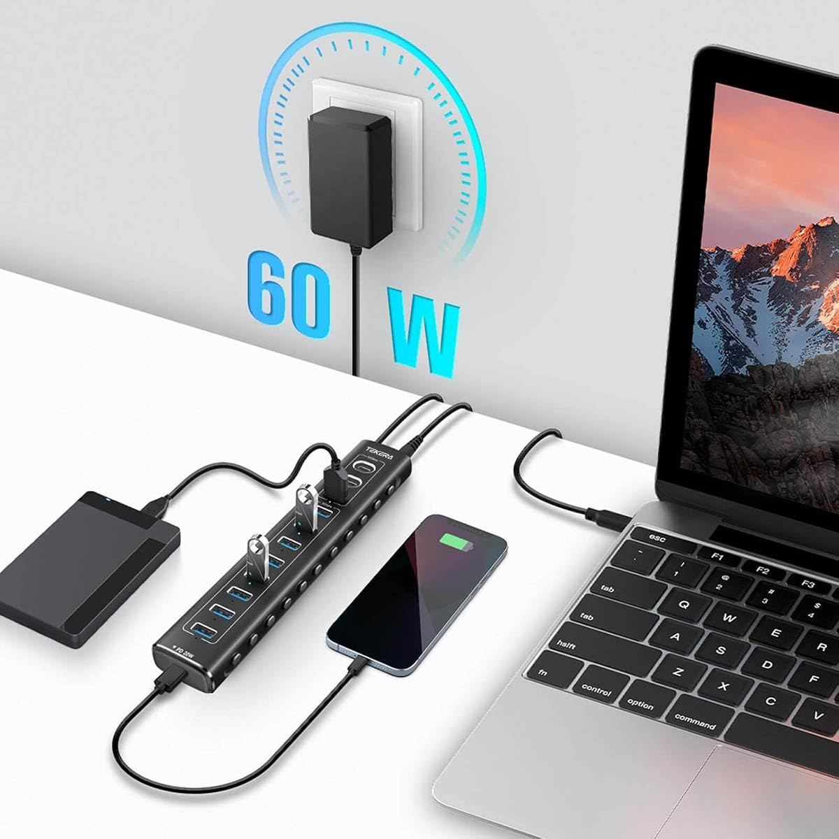 11 Port USB 3.2 Hub,Tekera USB C Hub 10Gbps Splitter with USB-A 3.2, 2 USB-C 3.2, 7 USB a 3.0 Ports, PD USB-C Port and 3.3Ft Long Cable image number 5