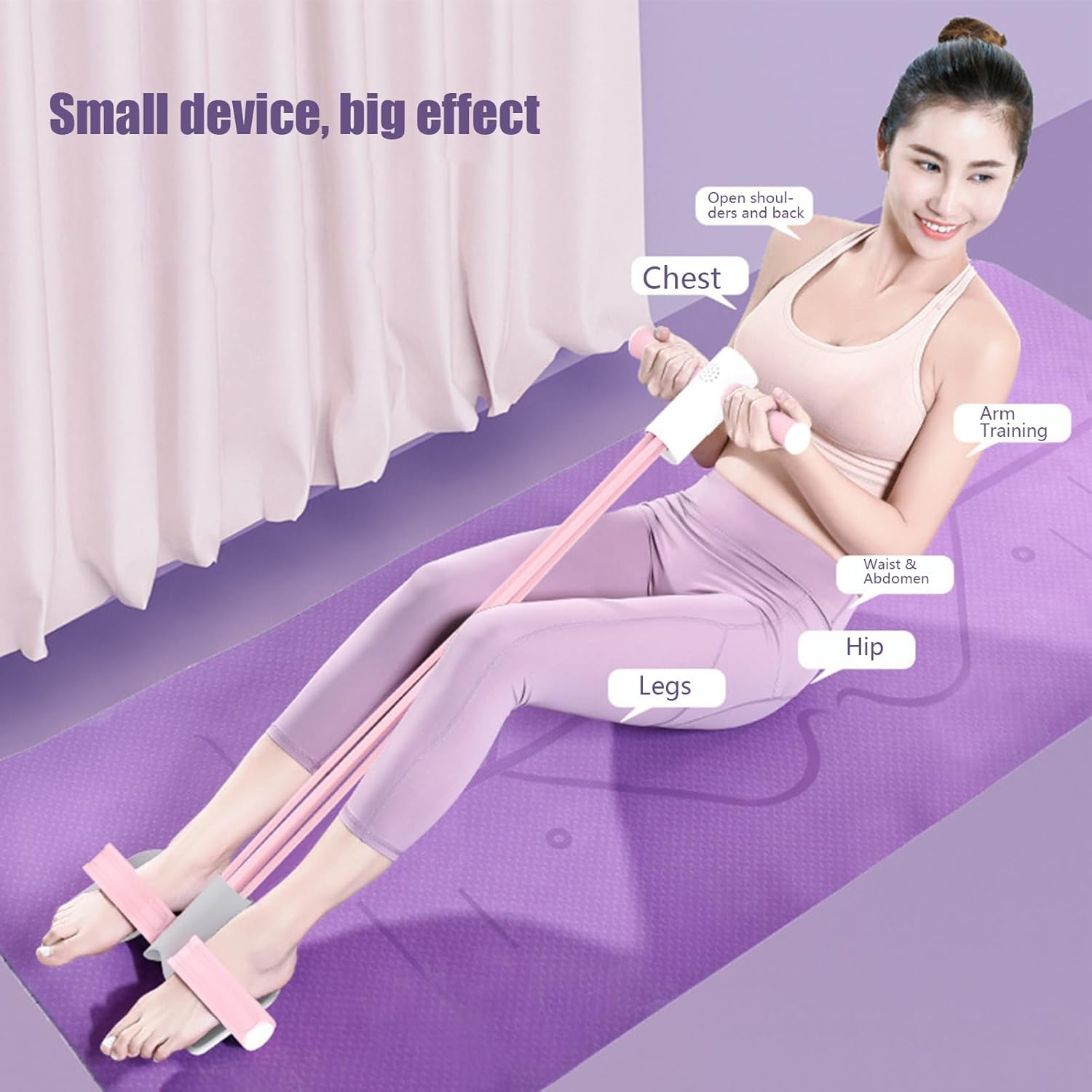 Gihioue Pedal Tension Rope, Elastic Yoga Strap Resistance Bands Voice Count, Multifunction Leg and Abdominal Trainer Equipment for Adult Teenager Sports Lovers Sit Up - Purple image number 2