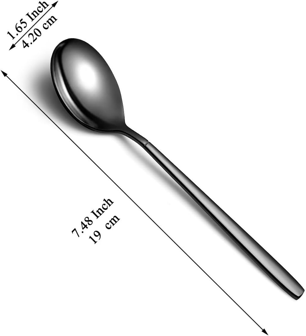 Berglander Black Spoon 12, Stainless Steel Titanium Shiny Black Electroplated Spoon Cutlery, Black Spoon Table Spoon Set
