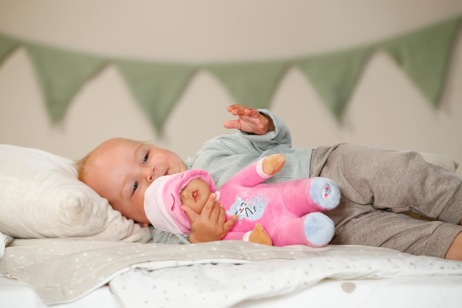 BABY Born for Babies Sleepy Pink, Soft 30Cm Pink Fabric Doll with Cat-Design Romper and Integrated Rattle for Newborn Babies, 837726 Zapf Creation image number 3