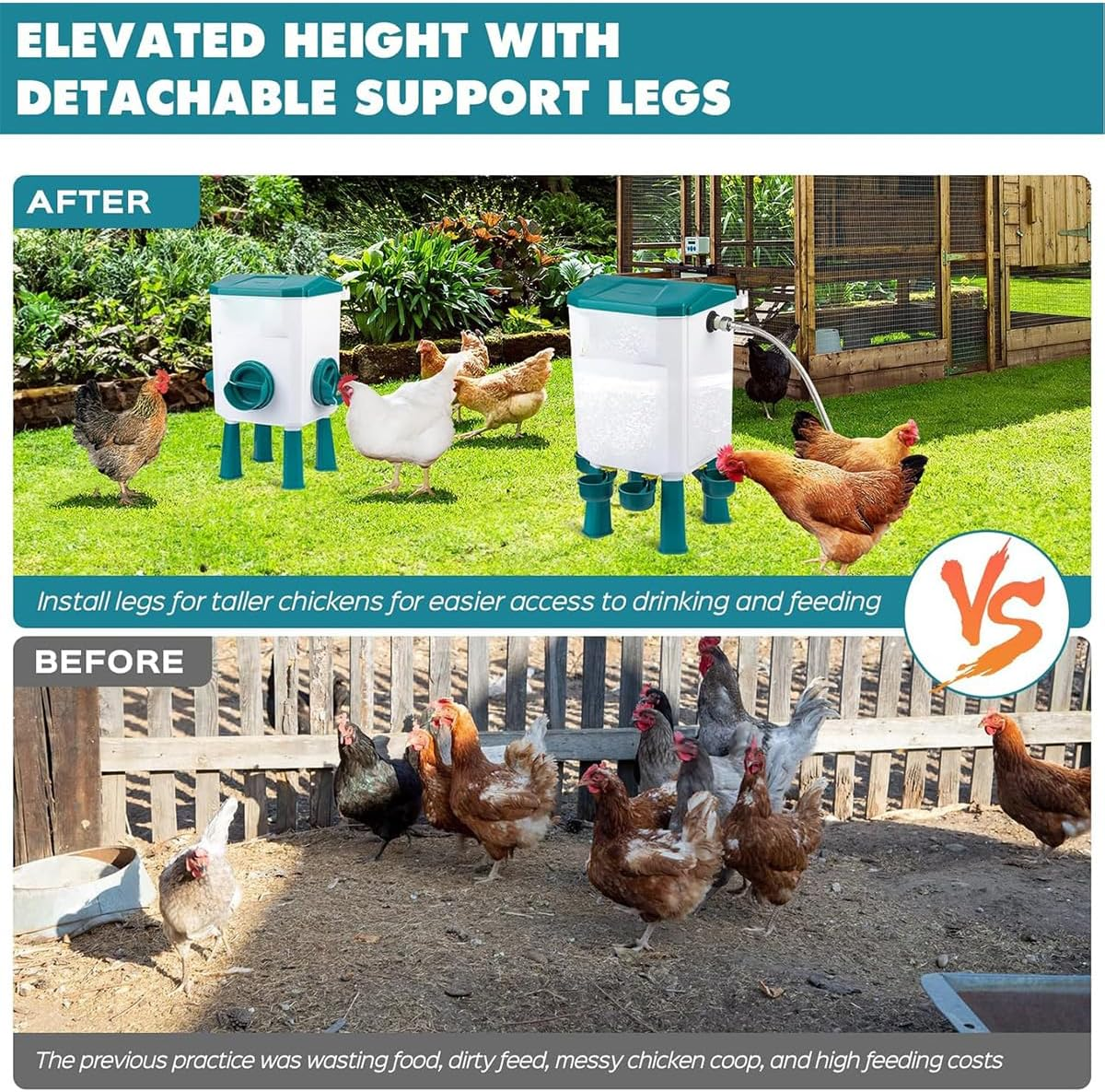 CLOUDSEASON Chicken Waterer Float Controlled for Continuous Water Large Capacity 12KG Auto Chicken Feeder and 11L Poultry Waterer with 145Cm Water Hose (One End 2Cm) image number 6
