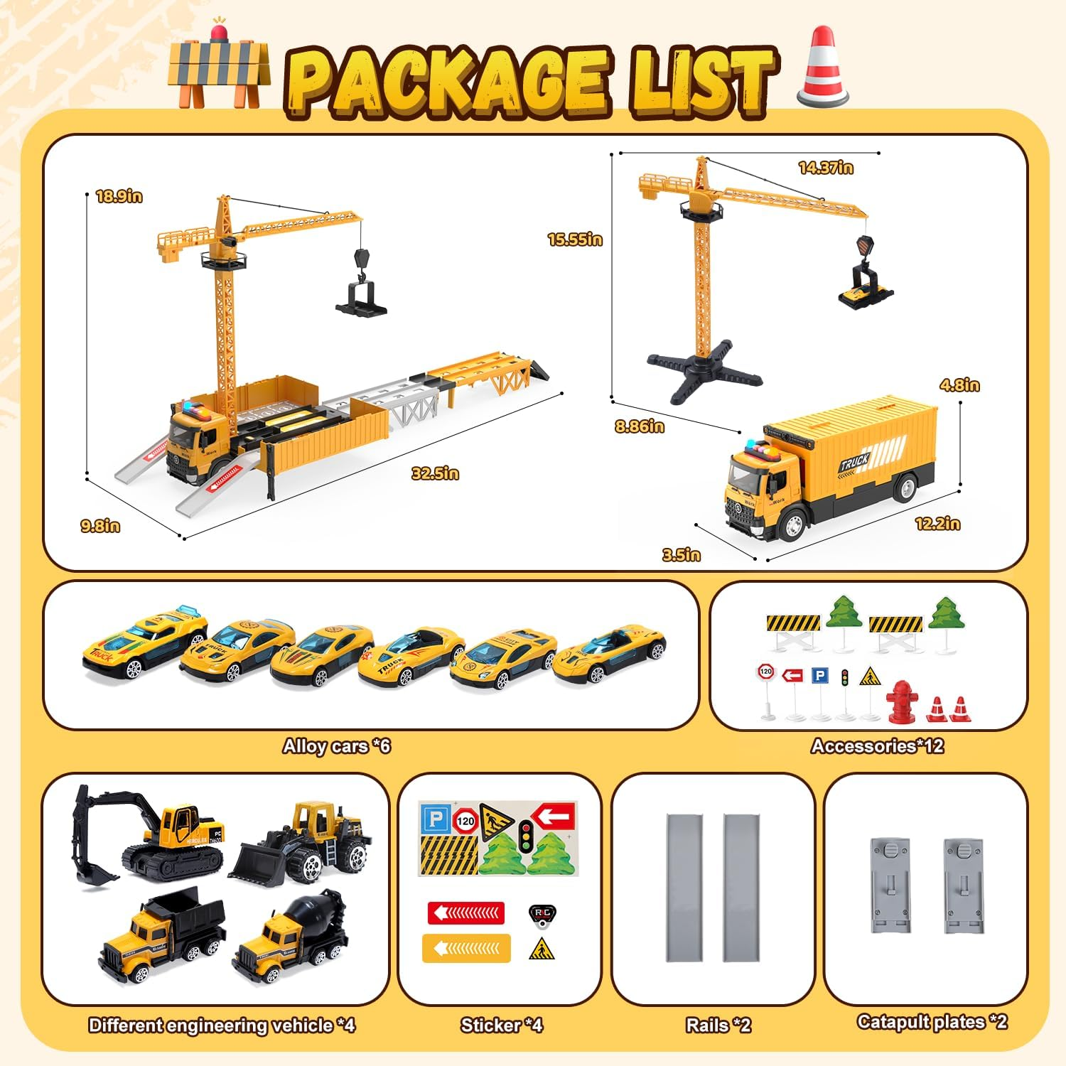 Skirtoy Kids Construction Trucks Toys, Alloy Car Vehicles Set with Light and Sound, Dump Truck, Excavator, Crane, Concrete Truck for 3-7 Years Old Boys Thanksgiving Christmas Birthday Gifts image number 3