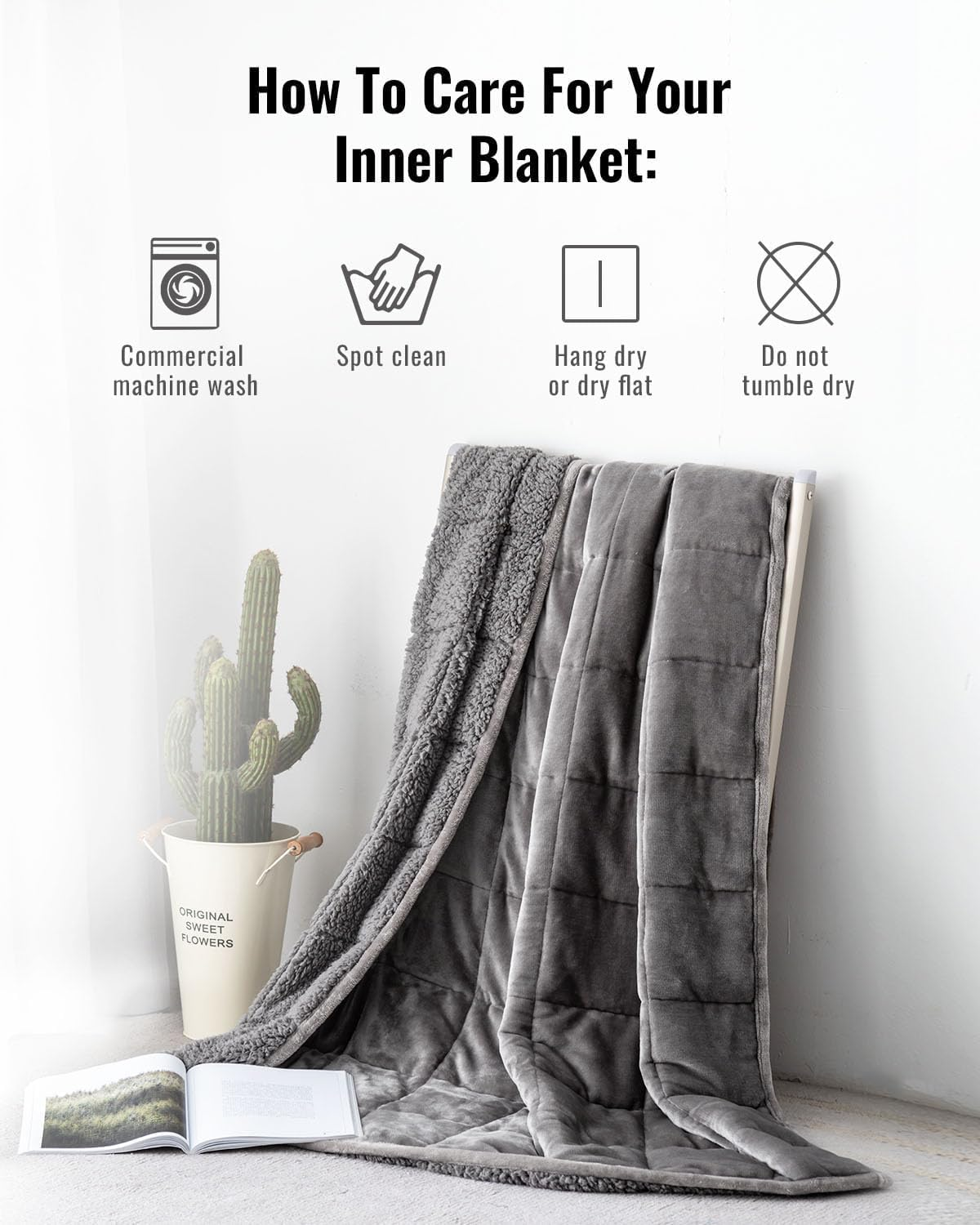 BUZIO Sherpa Fleece Weighted Blanket 9 Kg for Adult, Unicolor Ultra-Soft Fleece and Sherpa, Dual Sided Cozy Plush Blanket for Sofa Bed, 150 X 200 Cm, Grey image number 3