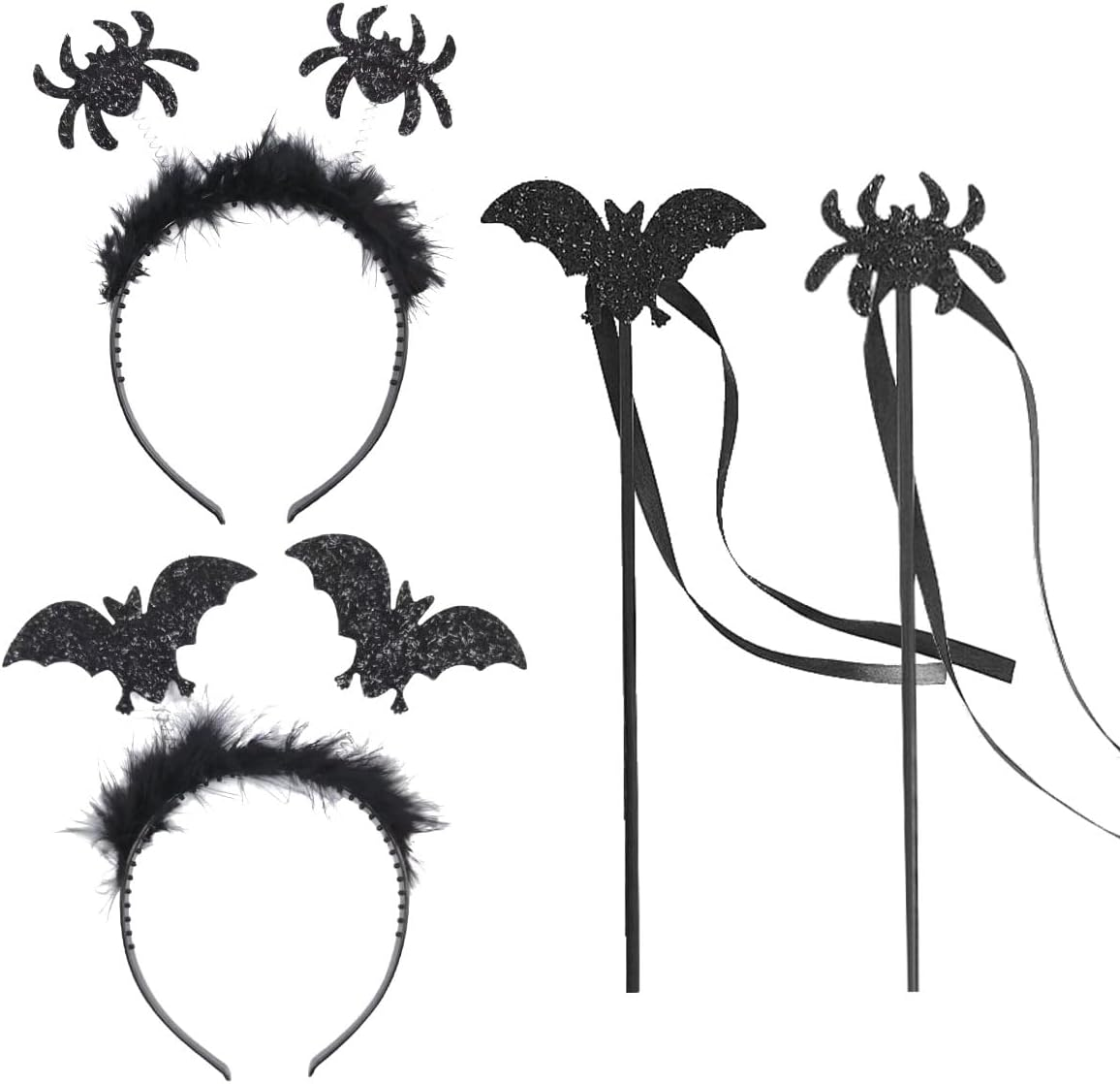 LGZIN Halloween Headband with Magic Wand, Bat Headband, Spider Headband, Bat Accessories, Halloween Spider Hair Band, Bat Ears with Glitter Effect for Carnival, Halloween image number 1