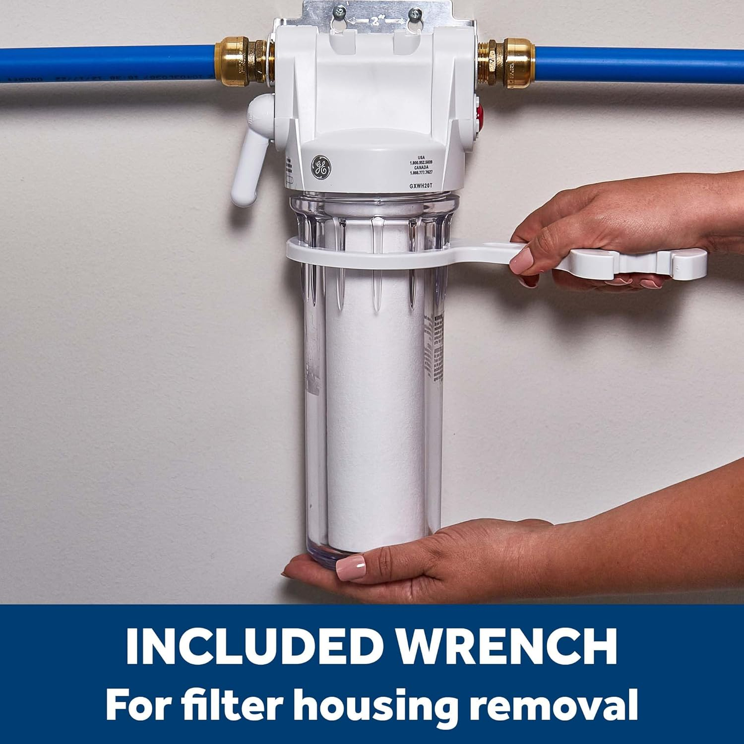 GE Whole House Water Filtration System | Reduces Sediment, Rust & More | Install Kit & Accessories Included | Filter Not Included | Replace Filter (FXWTC, FXUSC, FXWPC, FXWSC) Every 3 Months | GXWH20T