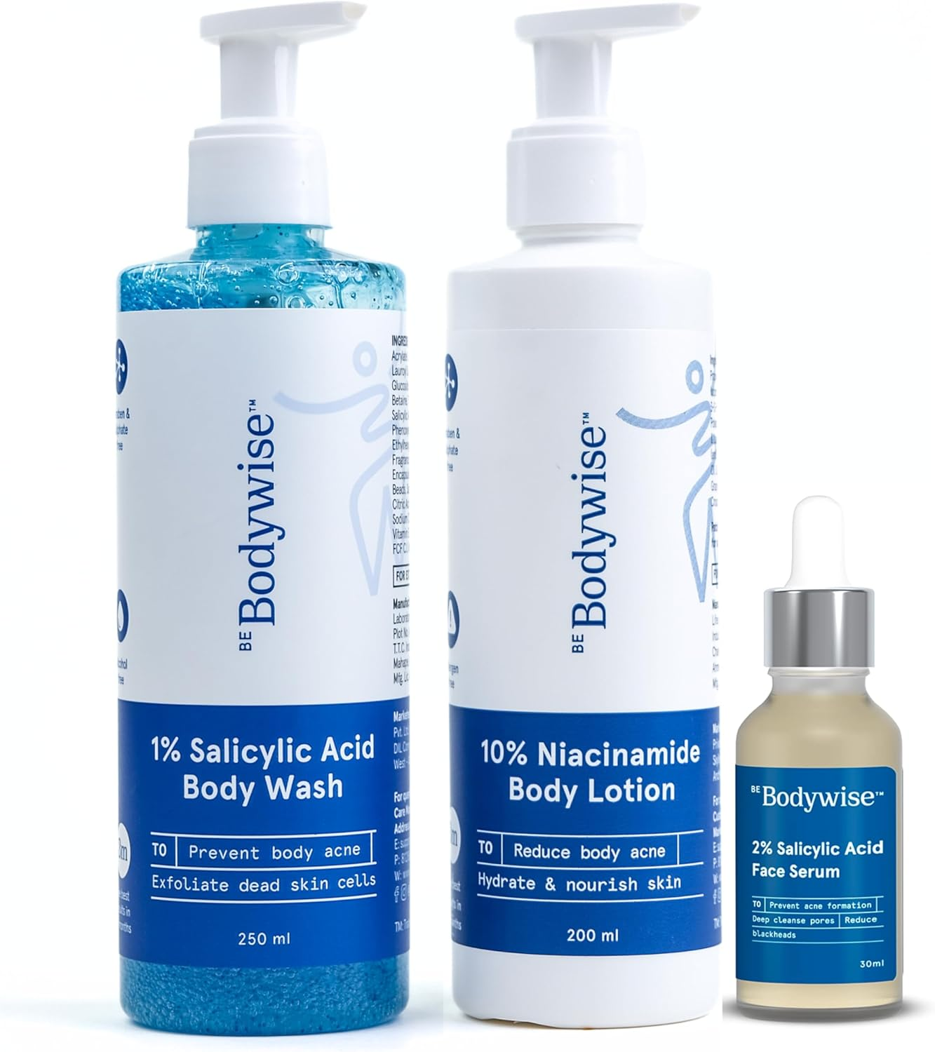 Be Bodywise 1% Salicylic Acid Body Wash, 10% Niacinamide Face & Body Lotion & 2% Salicylic Acid Face Serum | Prevents Body Acne, Exfoliates & Promotes Glowing & Radiant Skin | 480 Ml image number 1