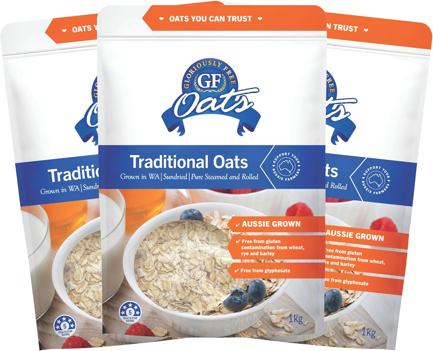 GF Oats Organic Quick Oats| Gluten Contamination Free | 1Kg X 3 Pack | 25 Serves per Pack| Vegan, Free from Wheat, Rye, Barley, GMO, Glyphosate | Tested Nil to Gluten Contamination
