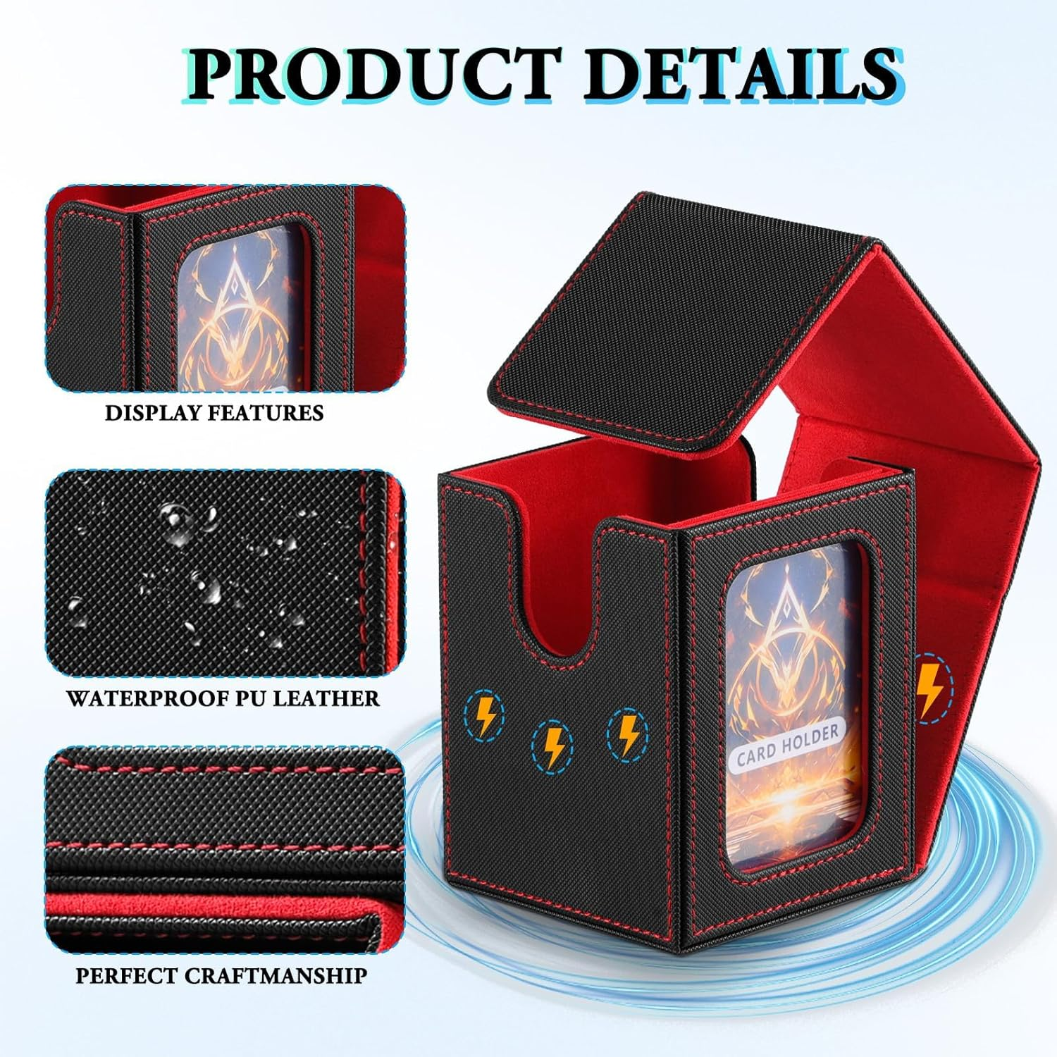 Card Deck Box with Commander Display, Storage Box Holds 100+ Double Sleeved Cards, Game & Sports Case with 2 Dividers, 1 Top Loader and 1 Dice Bag (Red) - Green image number 4