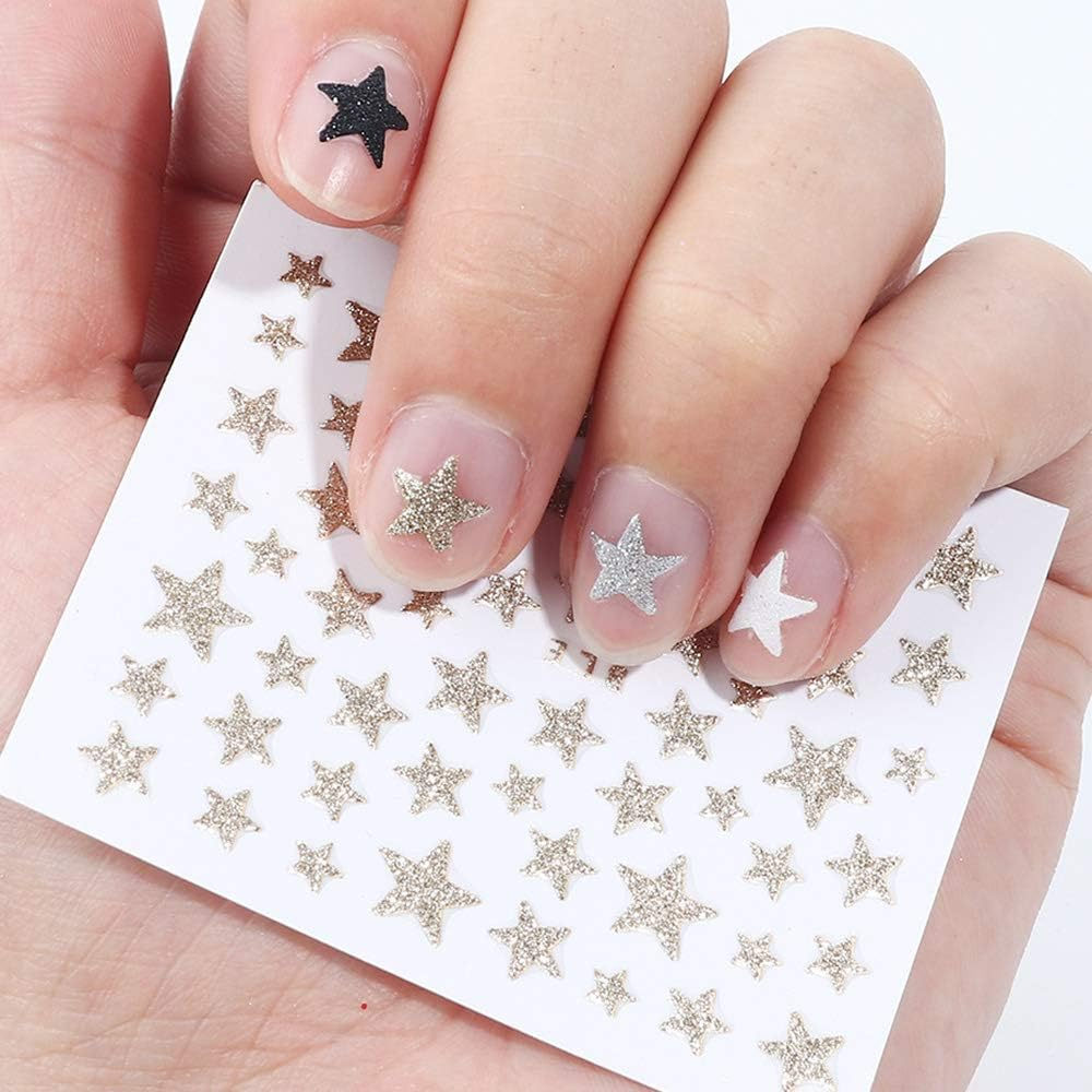Star Nail Art Sticker Decals 10 Sheets 3D Self-Adhesive Nail Decor with Shiny Glitter Stars for DIY Manicure Decoration image number 3