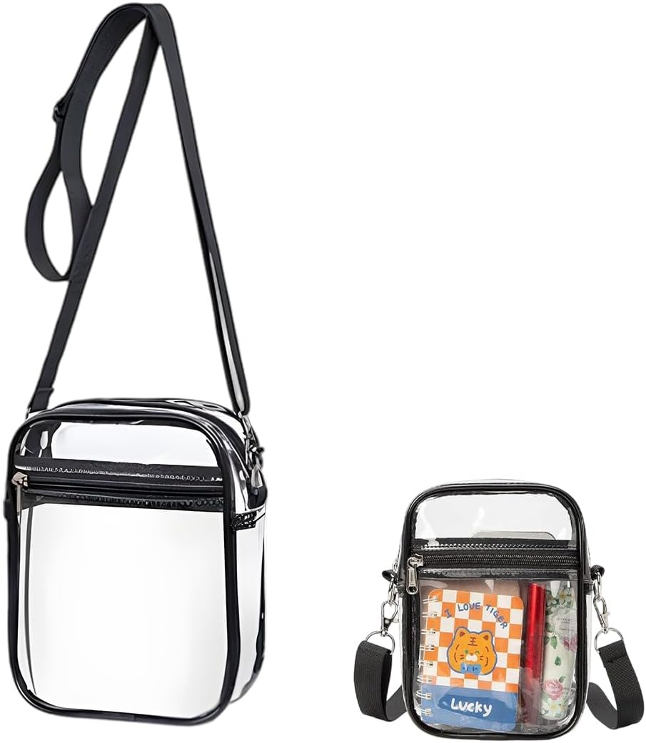 GXGM 1 X PVC Transparent Bag, with Adjustable Shoulder Strap, Stadium-Approved Transparent Bag for Concerts, Sporting Events, Large (Black) image number 3