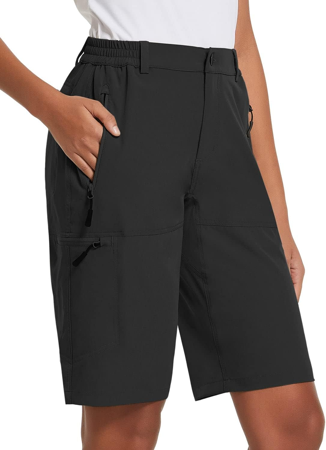 Baleaf Women'S Long Hiking Bermuda Shorts Quick Dry Summer Golf Shorts Lightweight with Pockets UPF 50+ for Camping, Work