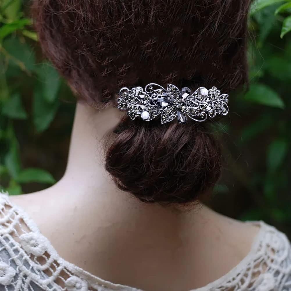 4 PCS Hair Barrettes for Women Ladies, Flower Crystal Rhinestones Barrette Pearl Spring Hair Clip Accessories Women Fashion Ponytail Holders Barrette for Daily Wear Mothers Day Present image number 2