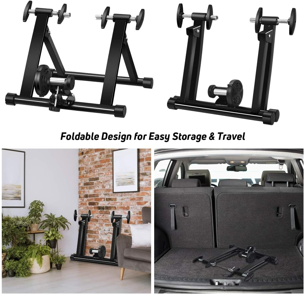 Bike Trainers for Indoor Riding, Folding Stationary Bike Stand with Magnetic Flywheel for Bicycle Cycling Training, 26&rsquo;&rsquo; - 29&rsquo;&rsquo; Wheels Road & Mountain Bikes image number 2