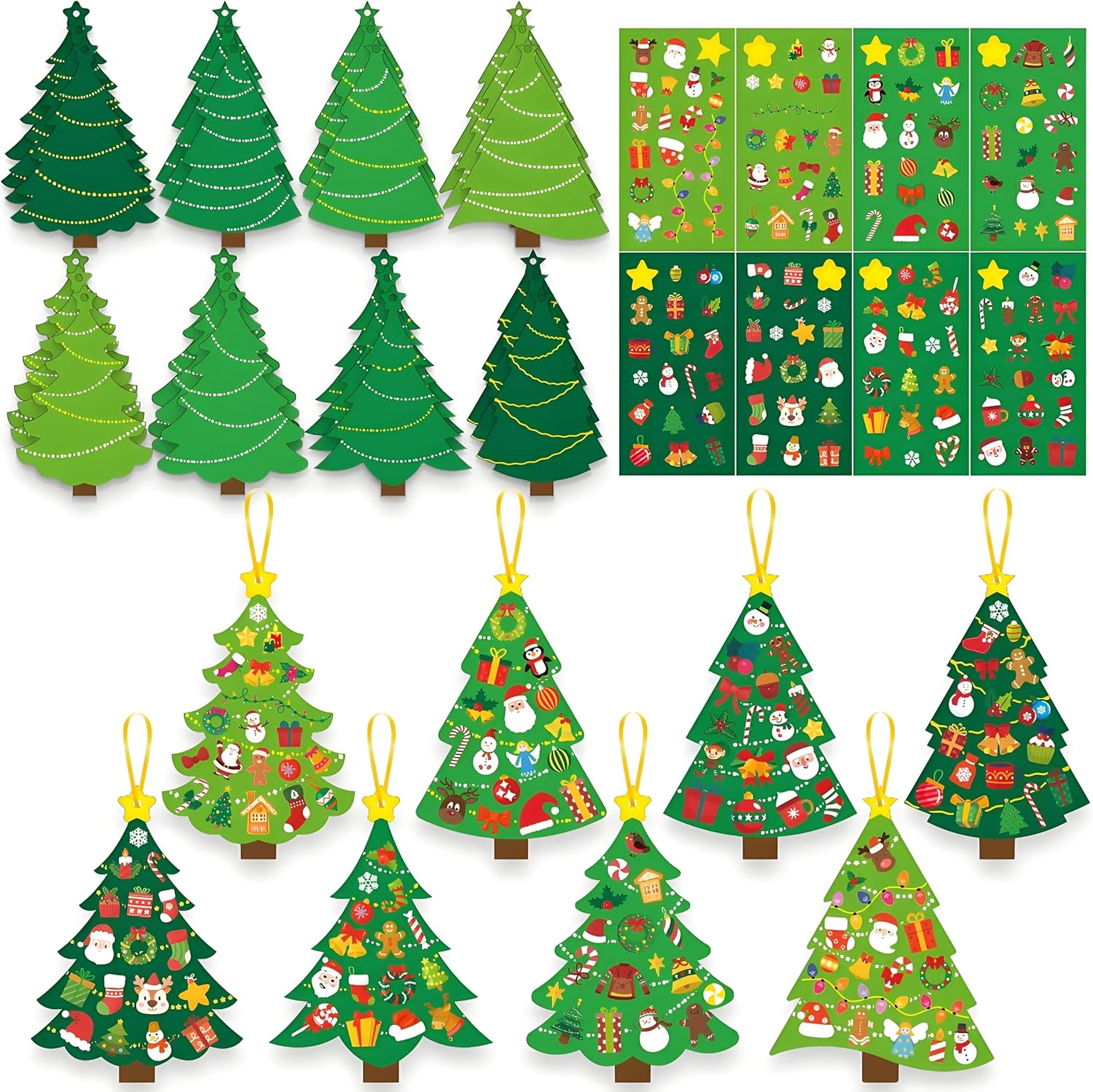 Christmas Tree DIY Stickers Xmas Ornament Craft Kit 24Pcs Christmas Tree Decorations & Sticker Cards | Fun Kids Holiday Activity & Gift Set image number 2