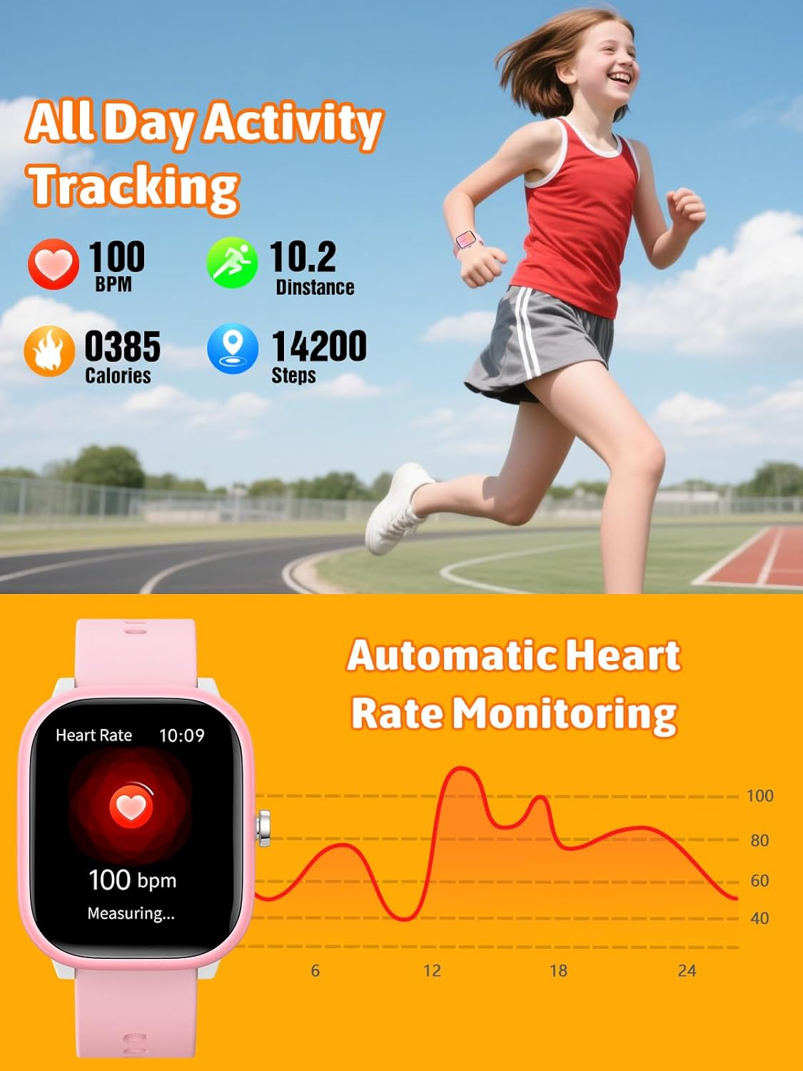 Kids Smart Watch for Boys Girls, Fitness Tracker with Heart Rate Sleep Monitor, 1.83" Touchscreen with 12 Puzzle Games, Waterproof Activity Tracker Pedometer for Android Iphone (Purple) image number 1