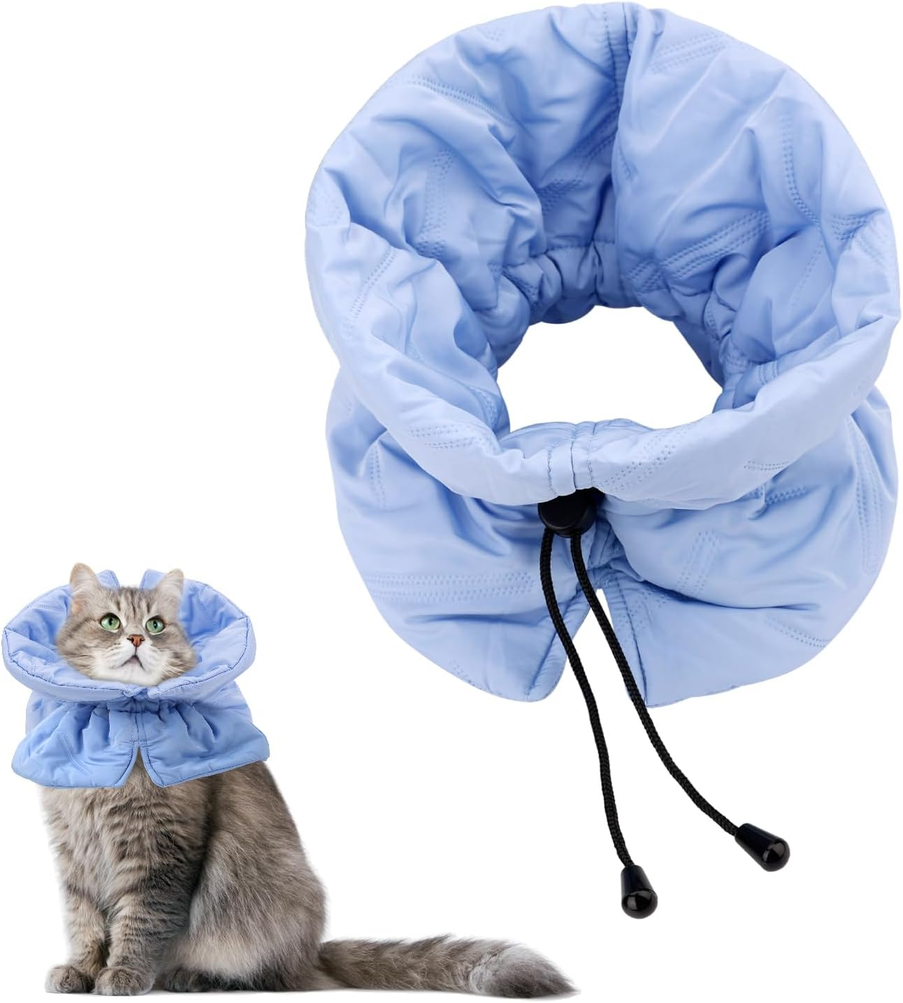 BOXOB Cat Recovery Collar Cone, Adjustable, Lightweight, Waterproof, Soft, Prevents Licking Wounds, Fits 4-10 Lbs, Light Blue, Sponge, Twill Composite image number 5