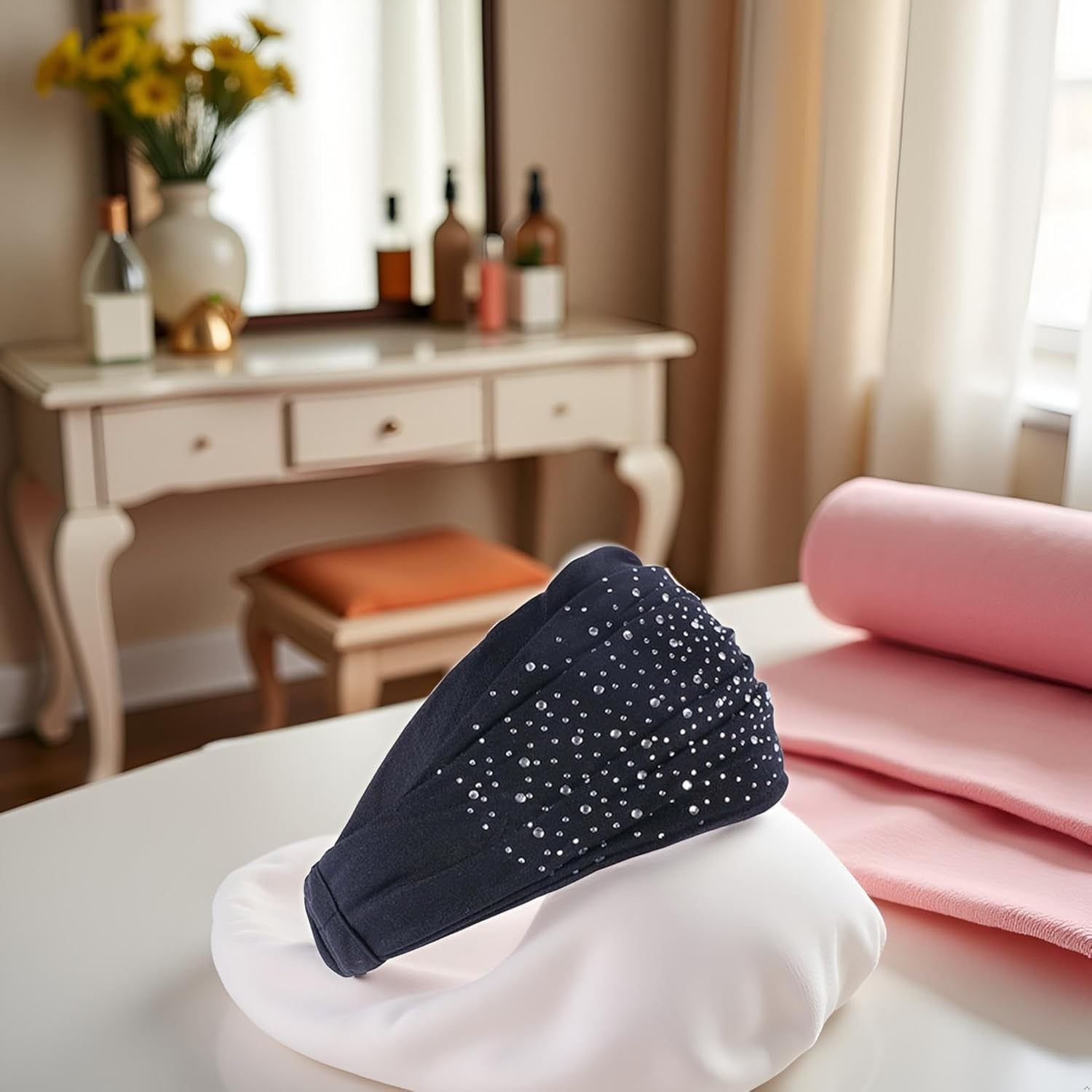 Makeup Headband Super Soft Yoga Rhinestone Solid Color Elastic Glitter Hair Accessories for Women Girls Black image number 1