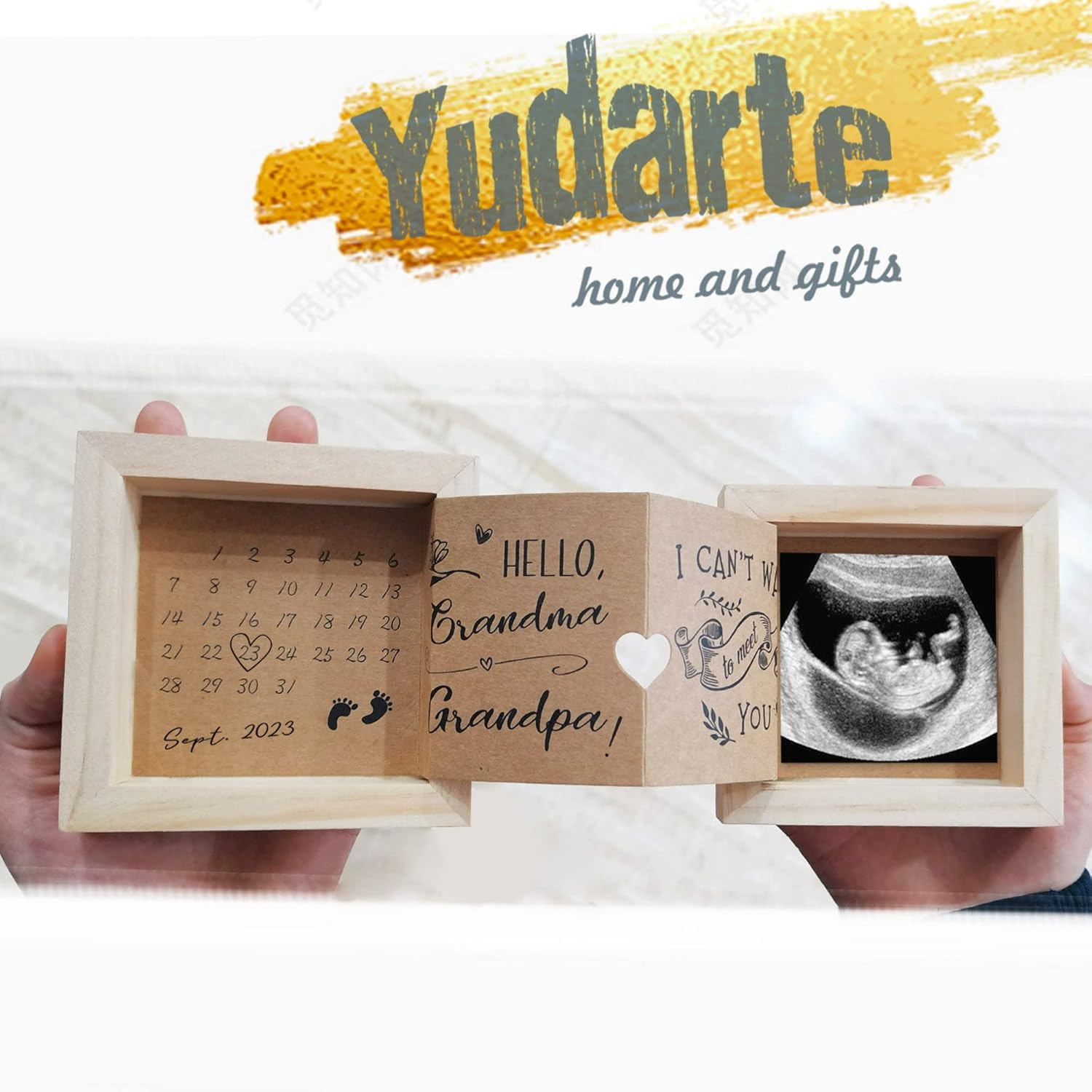 Yudarte First Time Grandparents Keepsake Gifts - Pregnancy Announcement for Grandma and Grandpa - Grandparents Baby Announcement Sonogram Ultrasound Picture Box image number 3