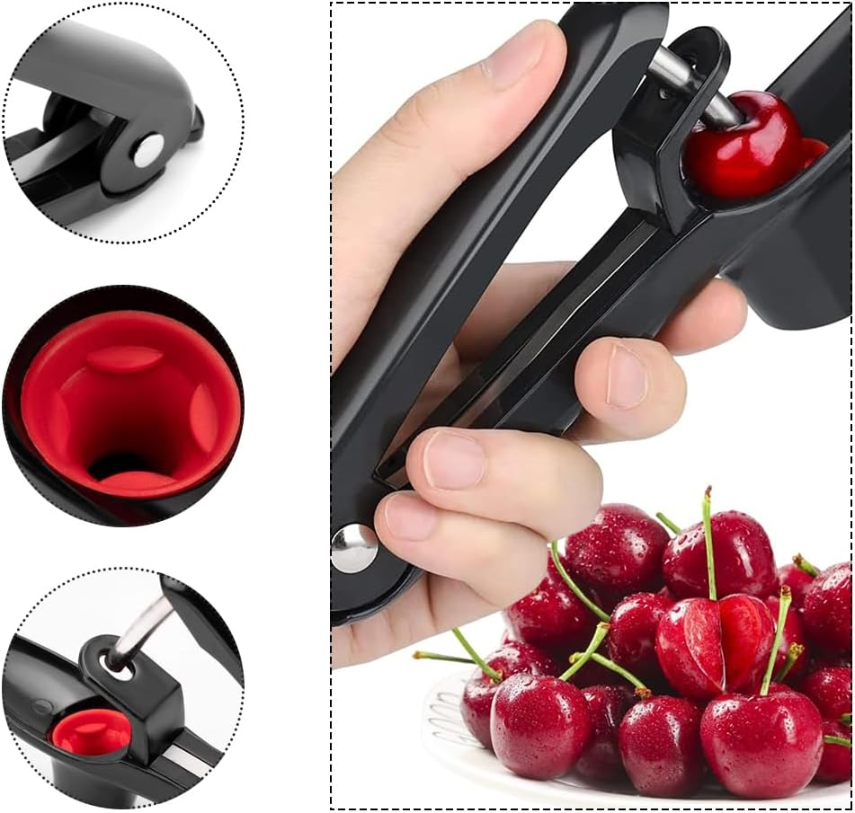 1Pc Heavy-Duty Cherry Pitter & Olive Stoner Tool - Space-Saving Lock Design, Multi-Function Manual Seed Remover for Cherries, Olives, Jam Making - Durable Kitchen Tool，Black