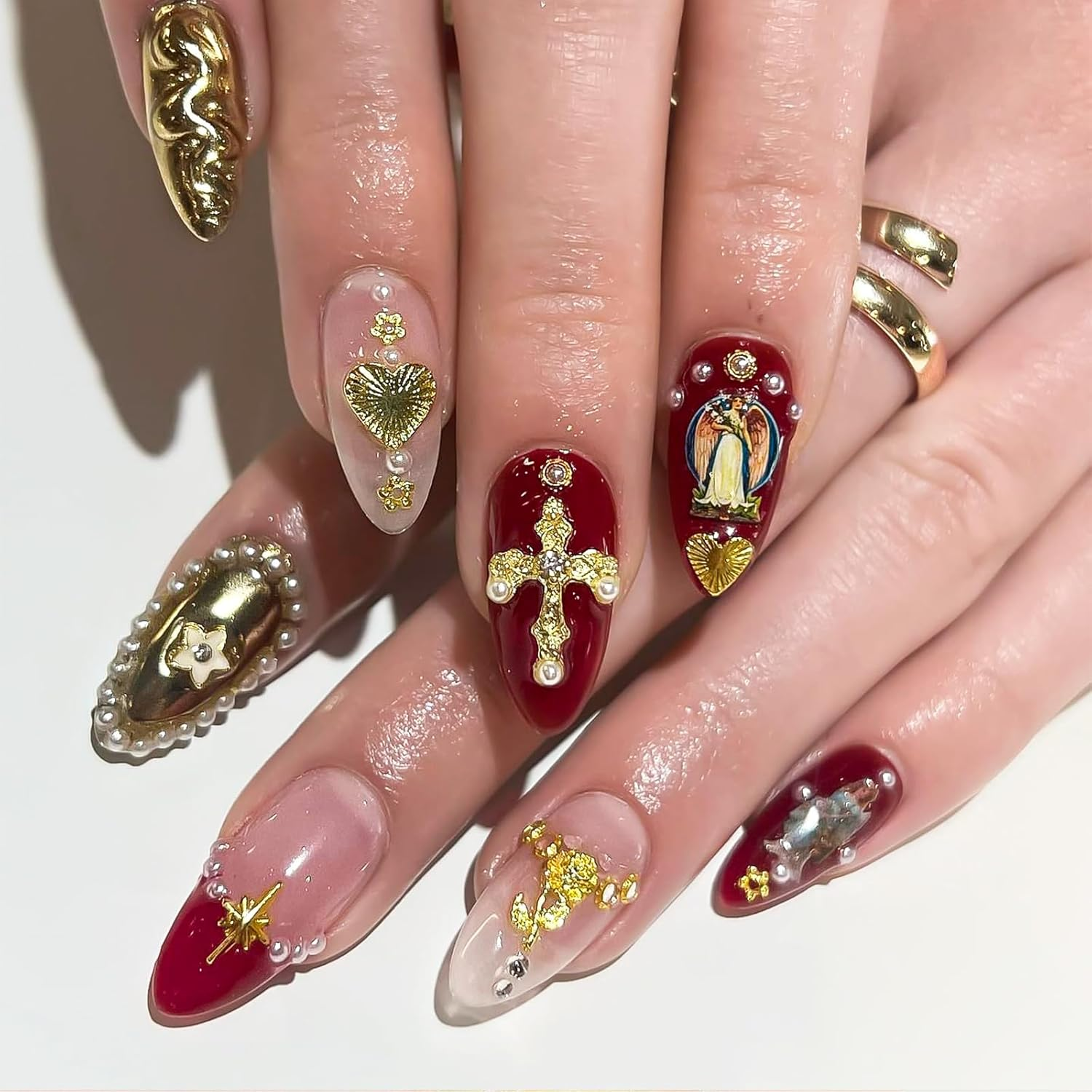 Kinretixia 80 Pieces Y2K Chrome Nail Charma Decorations, Golden Nail Charm Set with Golden Nail Gemstones, Perfect for DIY and Personality Expression image number 6