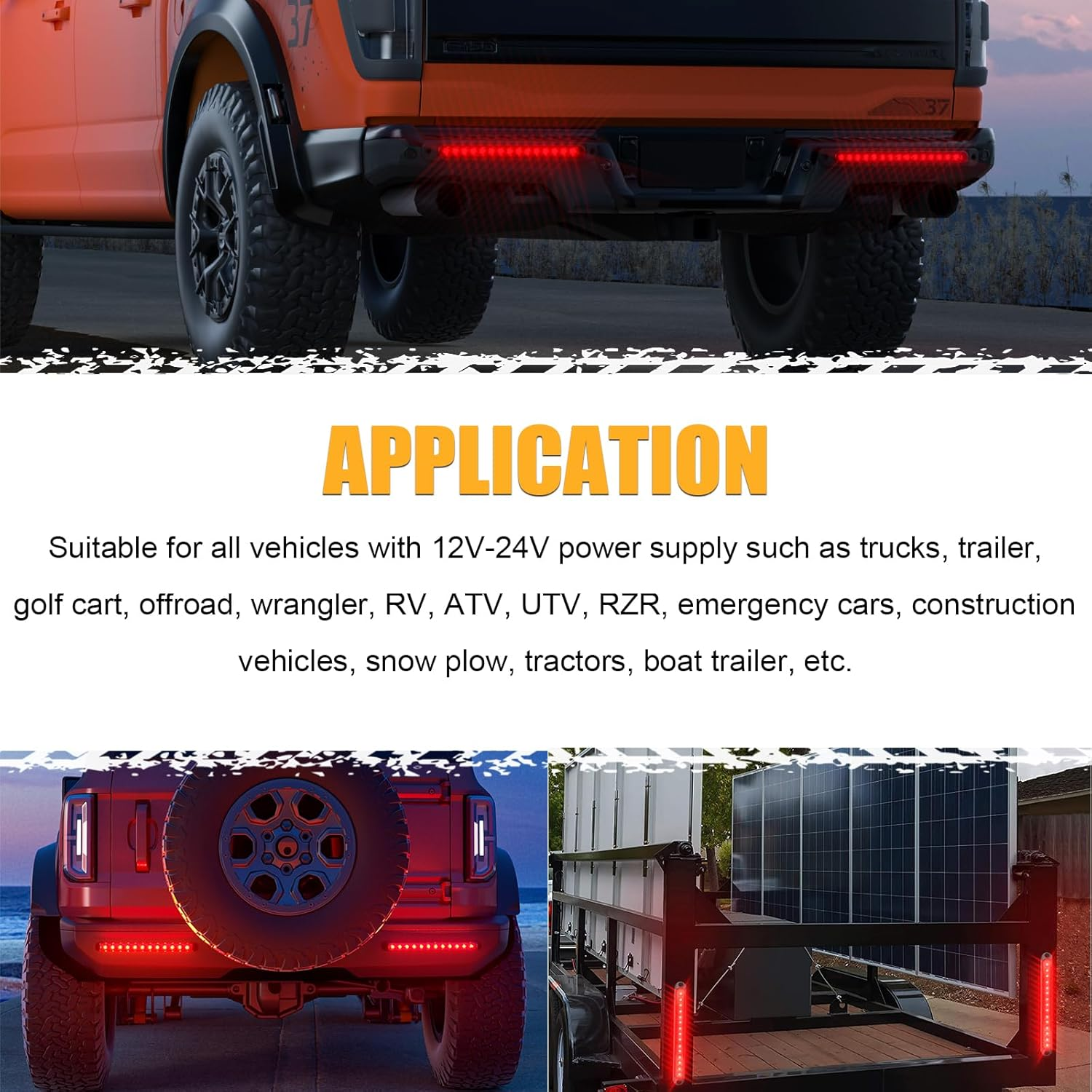 PSEQT 10" 15 LED Trailer Brake Tail Light Bar Stop Change Tail Lights Assembly ID Clearance Strip Red Light Waterproof for Wrangler Golf Cart Offroad Truck RV UTV ATV