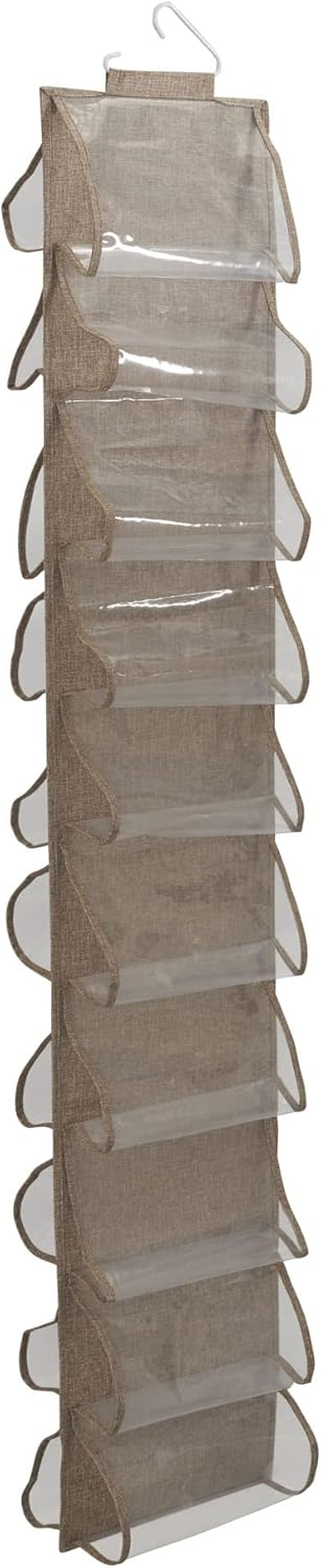 Household Essentials 10-Shelf Wide Hanging Shoe Organizer, Soft and Durable Polyester, Versatile, Breathable, Stylish, Compact, Sturdy Hooks for Rod or Wire Closets, Gray