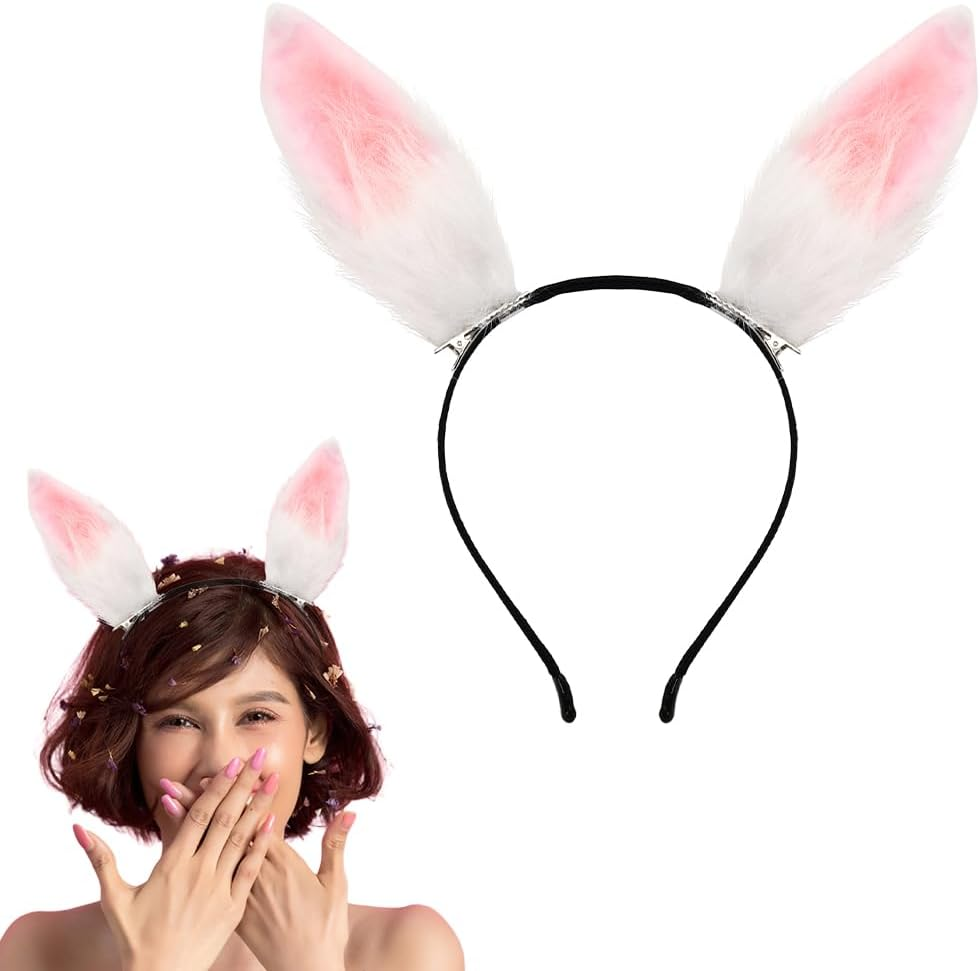 Bunny Ears Headband for Women Cute Furry Headwear Rabbit Ears Hairband Headbands for Cosplay Party Rabbit Costumes Hair Accessories for Girls image number 2