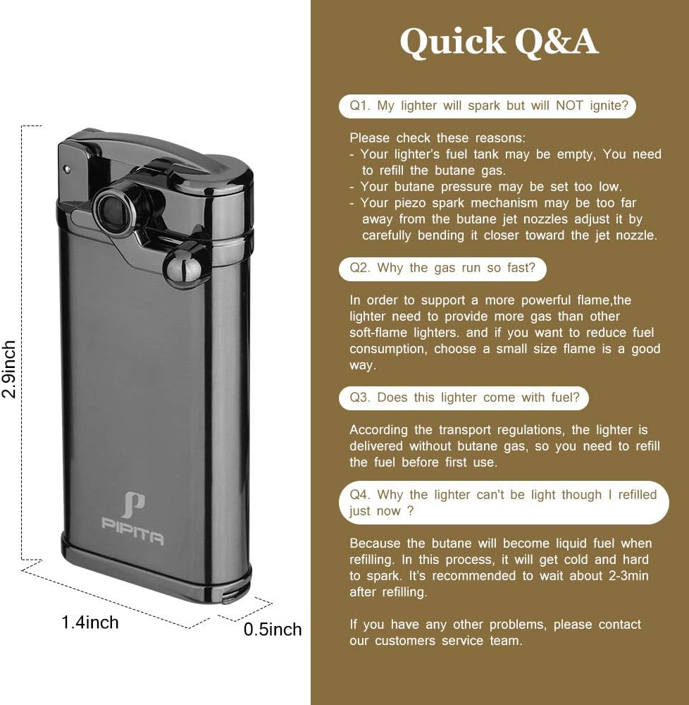 PIPITA 2Pcs Torch Lighter Windproof Pocket Lighter Jet Single Flame Lighters, Adjustable Flame and Refillbale Fuel Metal Lighter(No Butane) (Gray) - Sliver+Blue image number 5
