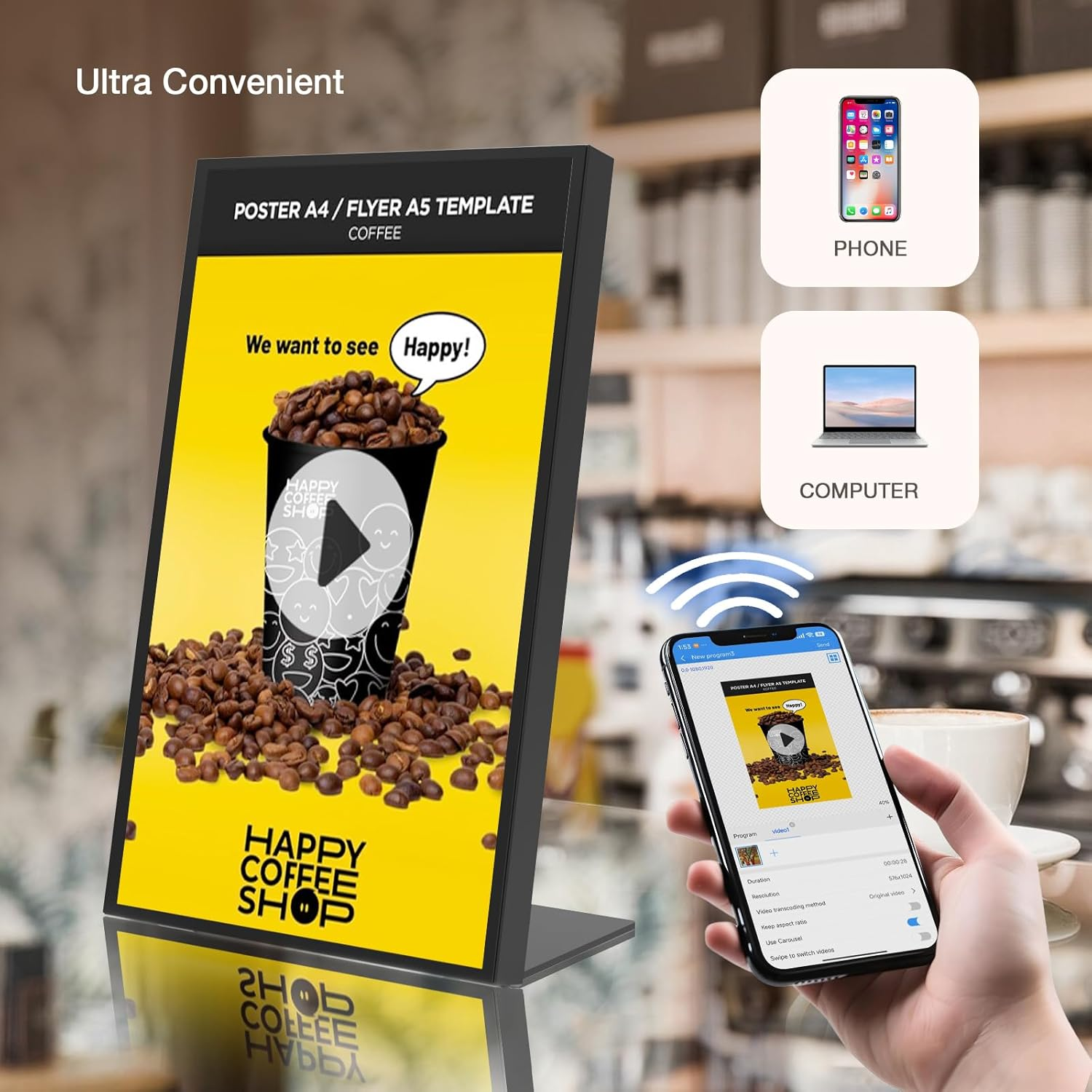 18.5 Inch HD 500 Nits Desktop Digital Signage Retail Store Payment Kiosk Commercial Display Advertising Screen Android with HDMI In,Digital Media Player