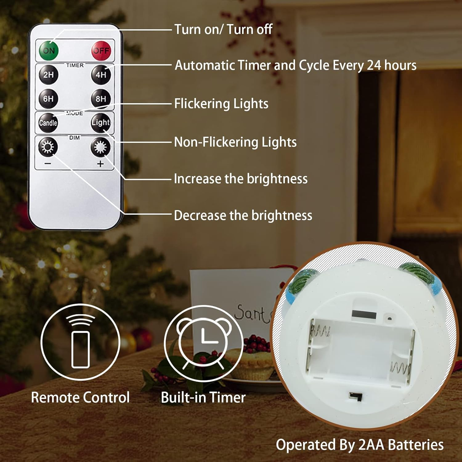 Impress Life Christmas Snowman Flameless Candles with Remote, Holiday Theme LED Candles, Battery Operated Real Wax Candles for Bedroom Party Winter Xmas Decor - Set of 3 image number 6