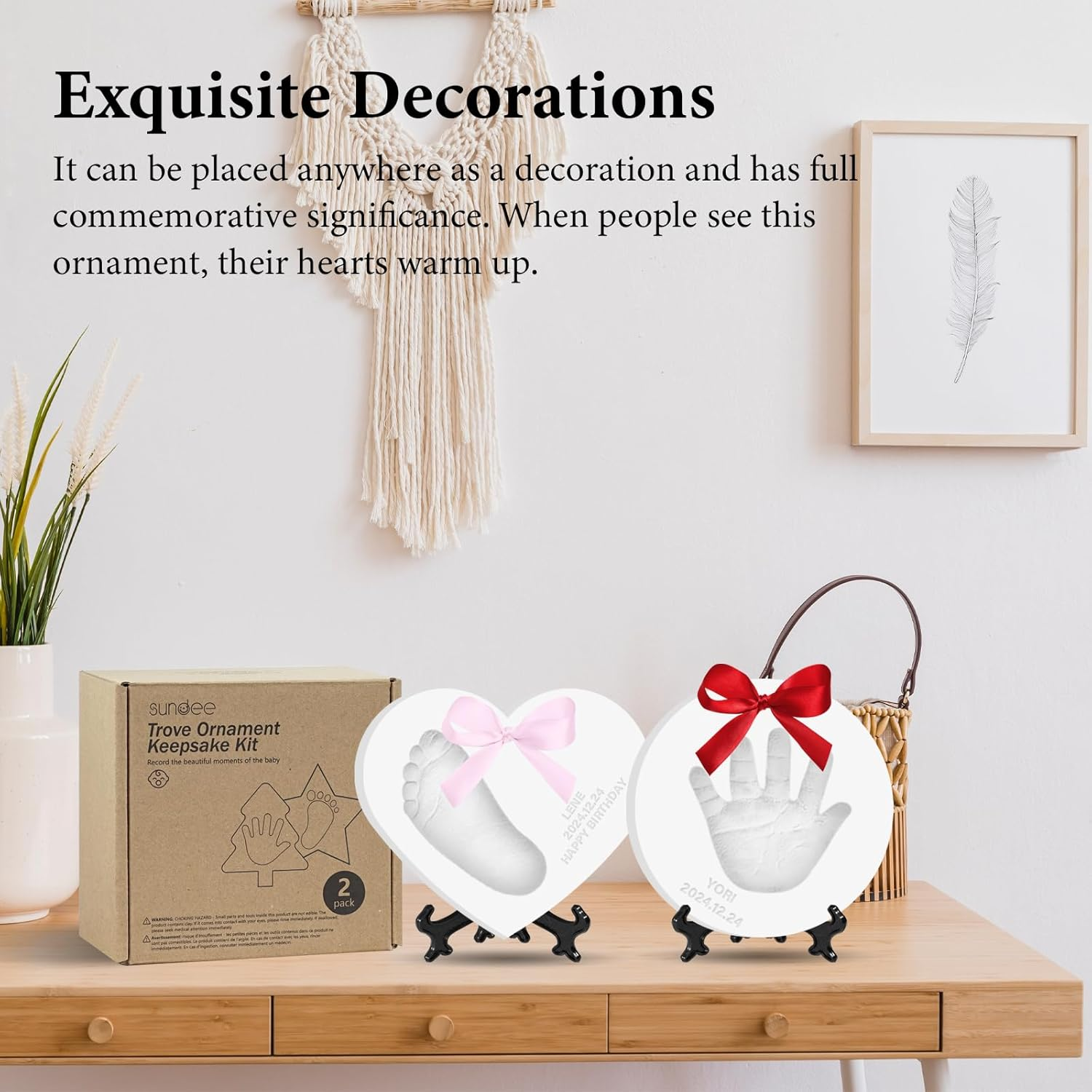 Baby Handprint Footprint Keepsake Ornament Kit Makes 2, Newborn New Mom & Shower Gifts DIY Clay Baby Handprint Ornament Kit, Pet Dog Cat Paw Print Ornament Kit image number 3