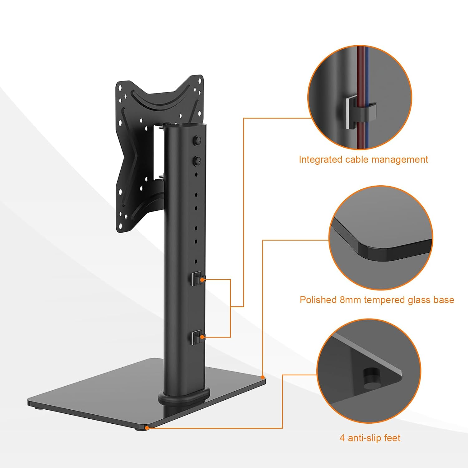 GRIFEMA GB1005-2 Universal Table Top Pedestal TV Stand for 17"-43" LCD LED Tvs, Height Adjustable TV Base Stand with Tempered Glass Base, Cable Management, Holds 30 KG & Max. VESA 200X200Mm image number 3