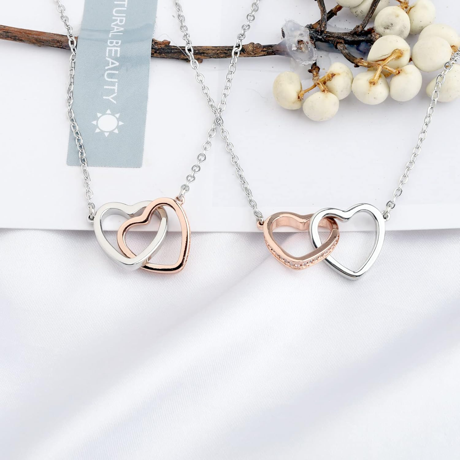 UJIMS Twin Sister Interlocking Hearts Necklace Twins Jewelry Twin Birthday Gifts for Twins Girl Message Necklace for Her