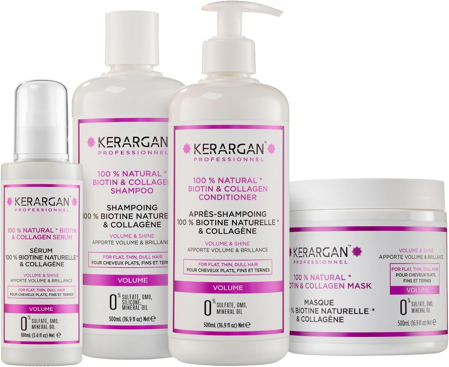 Kerargan - Shampoo, Conditioner, Mask and Serum with Biotin and Collagen to Give Your Hair Strength and Vitality - for Damaged Hair - No Sulphate, Parabens, Silicone - 500 Ml image number 2