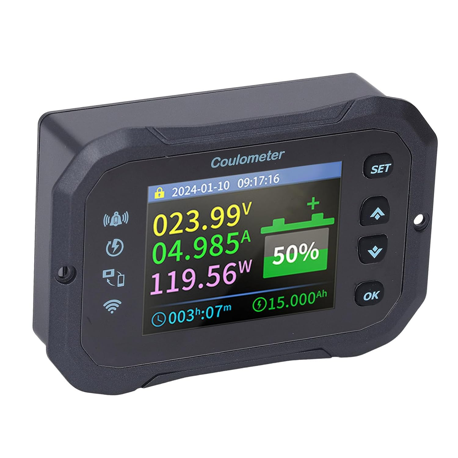 Battery Monitor, 2.4 Inch HD Color LCD Battery Capacity Monitor, Bidirectional Detection Bluetooth Remote Monitoring Smart Shunt with 5M Communication Wire for RV, Car, Golf Cart image number 6