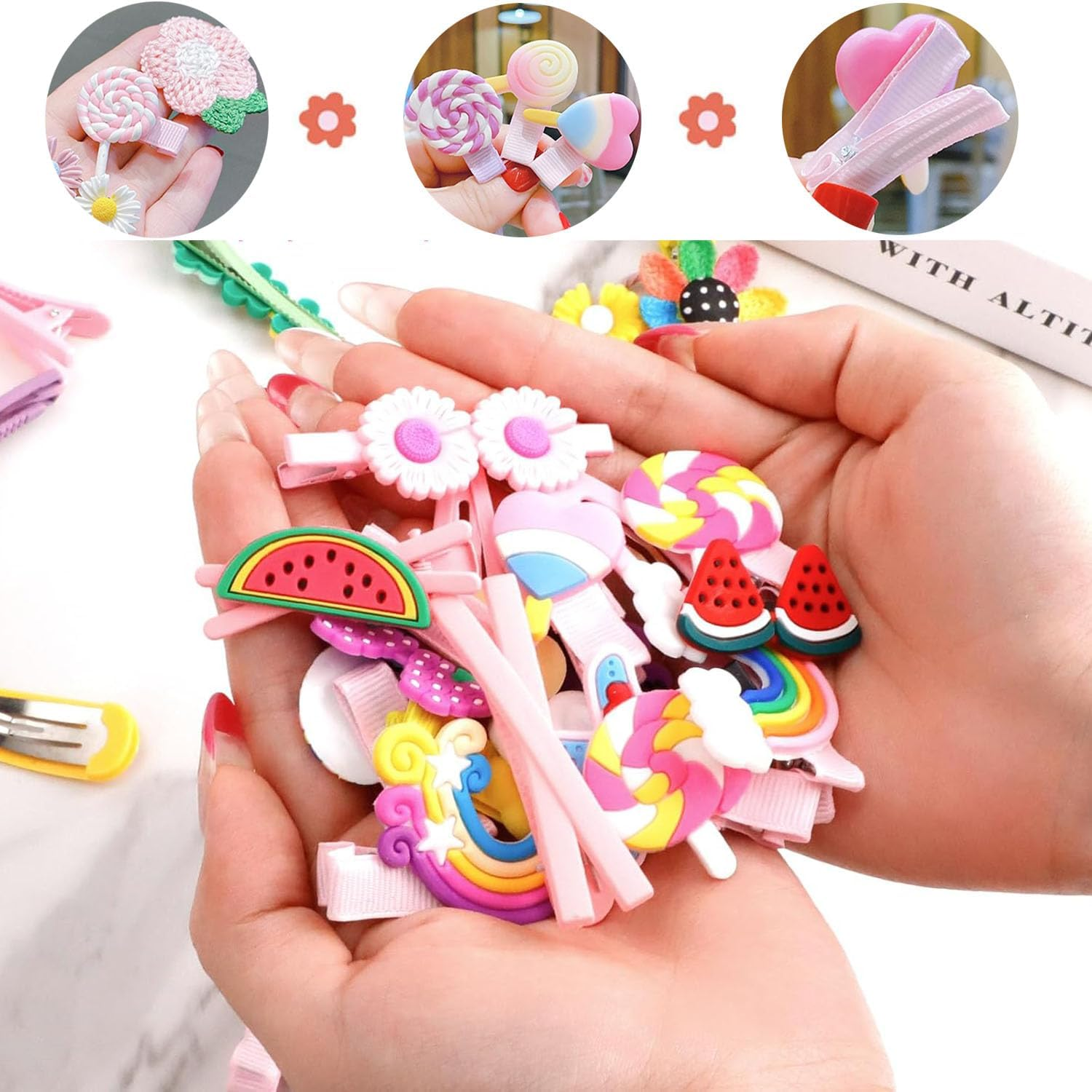 Baby Girls Hair Clips, 56 Pcs Hair Clips for Girls, Toddle Hair Pins, Fully Lined Alligator Hair Rainbow Accessories Cute Cartoon Fruit Dessert Barrettes for Toddlers Girl Teens Kids image number 3