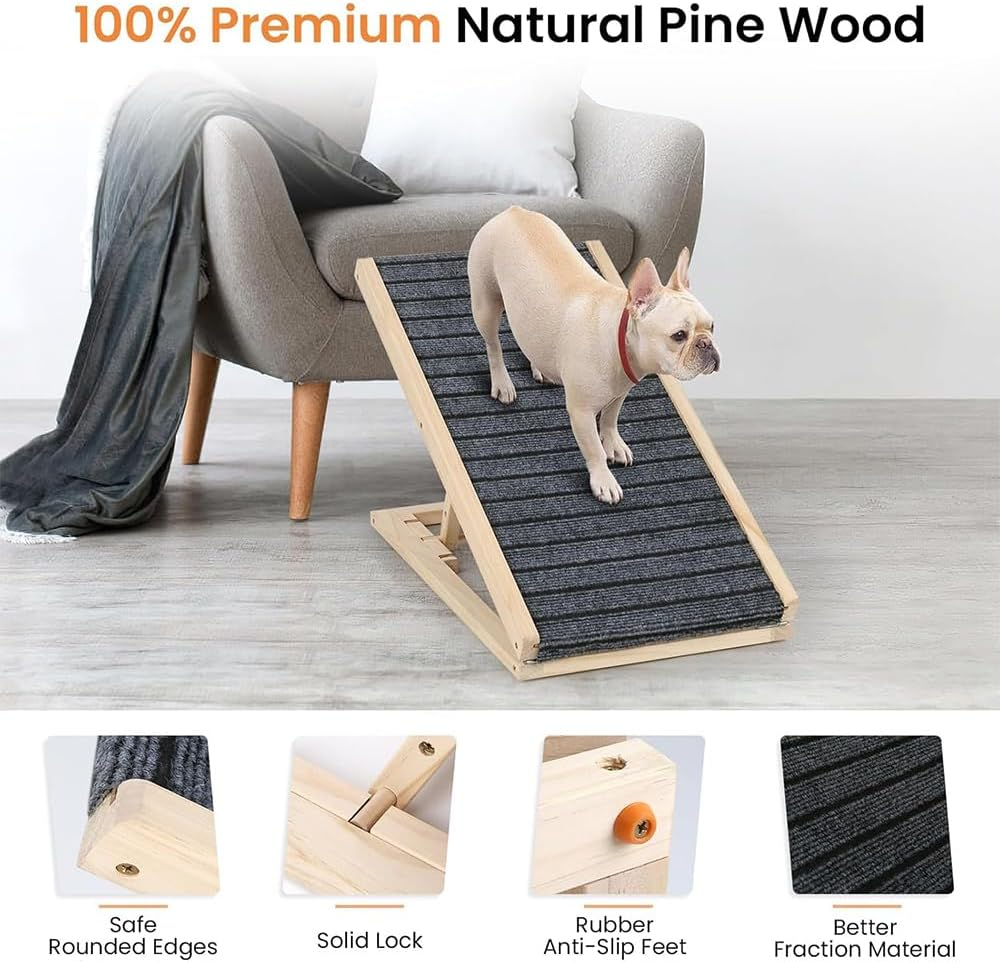 Adjustable Dog Ramp for Bed, Sofa & Car &ndash; Foldable Wooden Pet Ramp with Non-Slip Surface, 2 Height Levels, Portable Dog Stairs Alternative for Small, Medium & Large Dogs or Cats image number 1